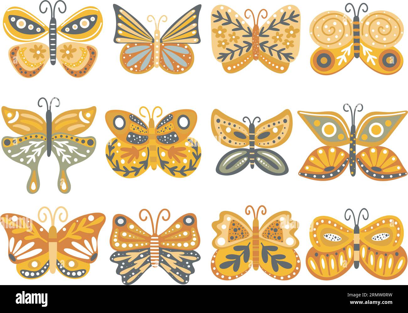 Herbst Schmetterling handgezeichnetes Set Stock Vektor
