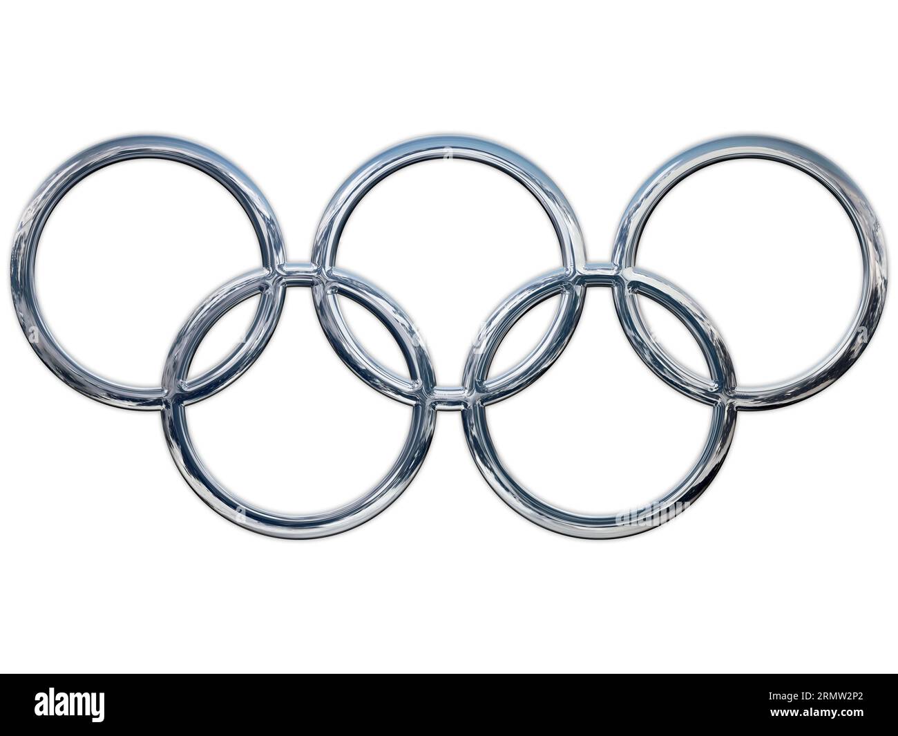 Paris, Frankreich, Jahr 2024, olympisches Symbol in silberfarbener Metallic-Version, Illustration Stockfoto