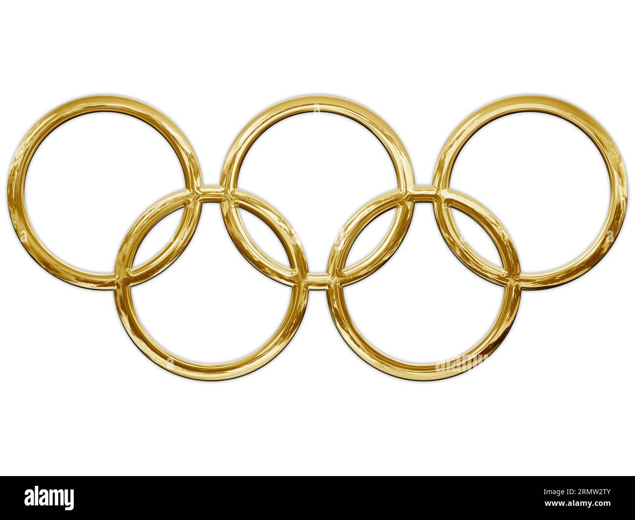 Paris, Frankreich, Jahr 2024, Olympisches Symbol in goldfarbener Metallic-Version, Abbildung Stockfoto