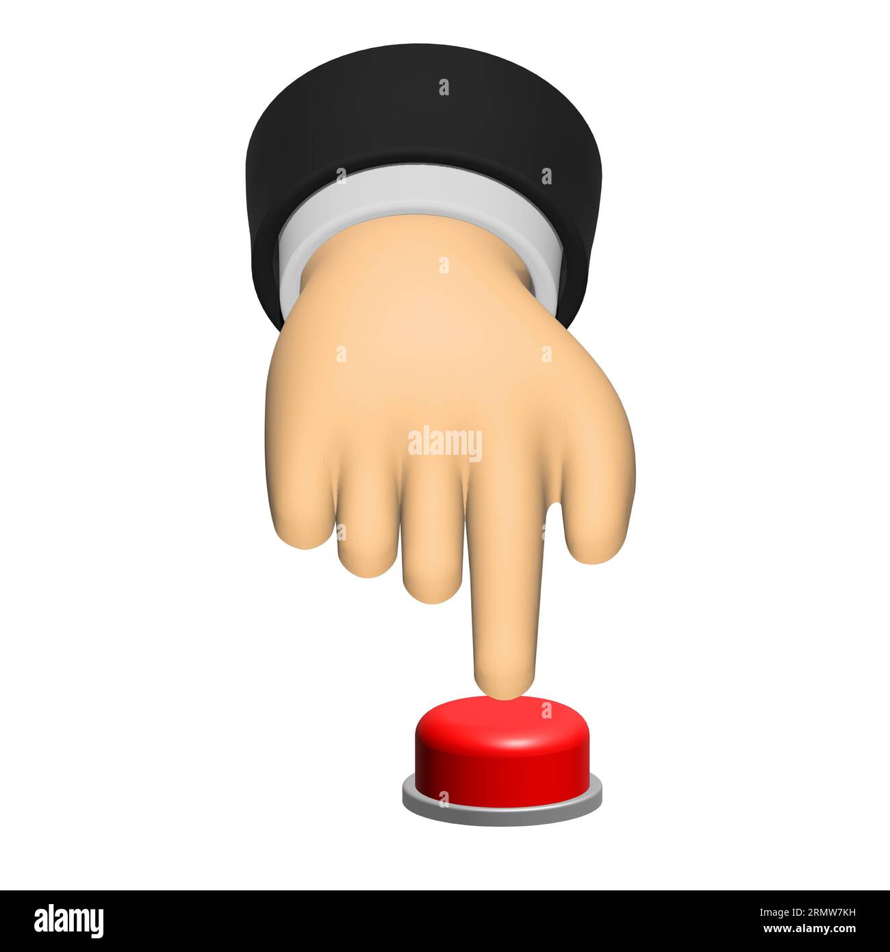 Eine Vektorillustration mit der Hand eines Mannes, der auf die 3D-Stopptaste klickt Stockfoto