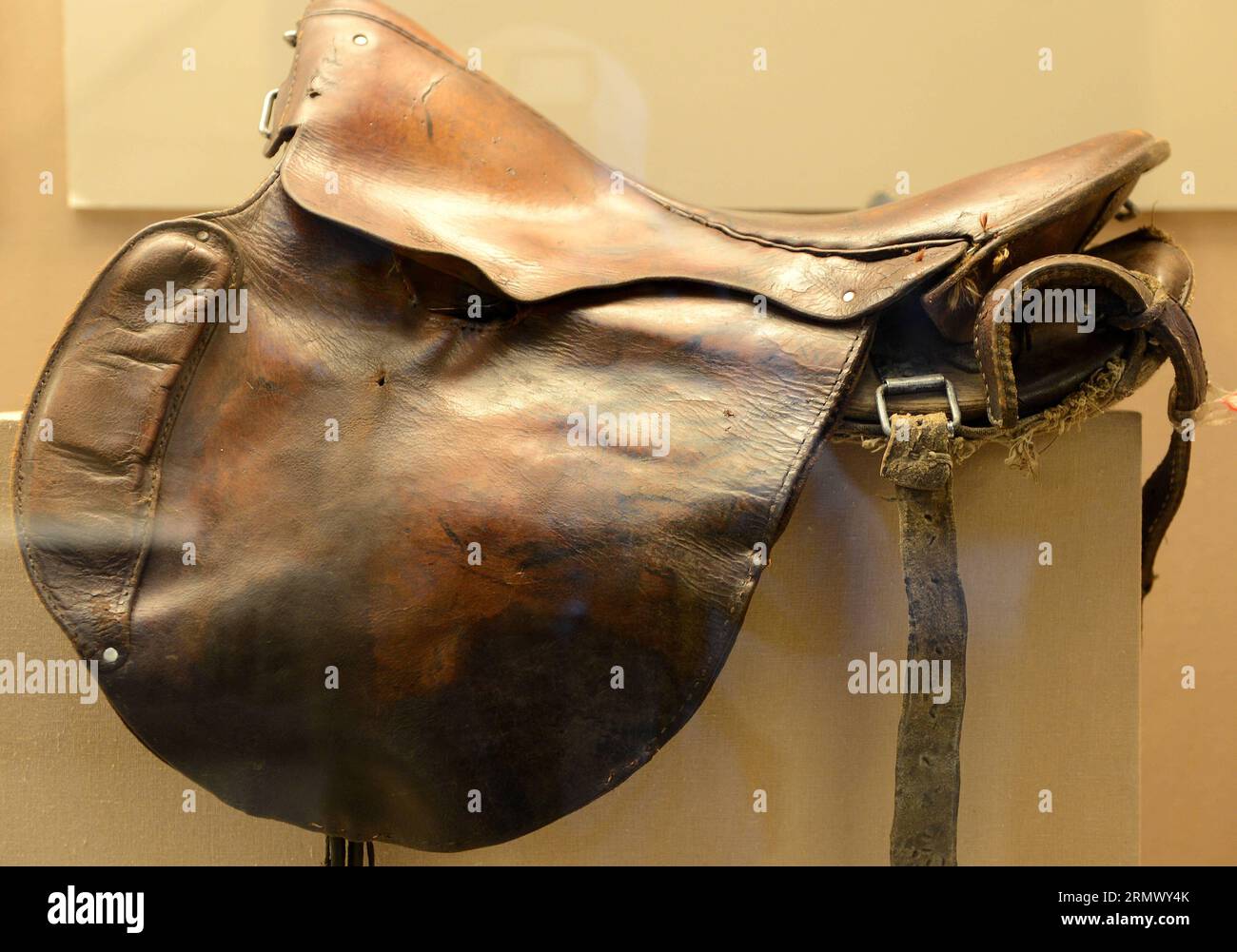 (141115) -- LHASA, 15. November 2014 -- Foto aufgenommen am 15. November 2014 zeigt einen Sattel aus Yakleder im Yak Museum of Tibet in Lhasa, der Hauptstadt der autonomen Region Tibet im Südwesten Chinas. Yak Museum of Tibet, das erste Yak-Museum der Welt, das am Samstag hier für die Öffentlichkeit geöffnet wurde. )(wjq) CHINA-TIBET-LHASA-YAK MUSEUM (CN) Chogo PUBLICATIONxNOTxINxCHN Lhasa Nov 15 2014 Foto aufgenommen AM 15. November 2014 zeigt einen SATTEL aus Yak Leder IM Yak Museum of Tibet in Lhasa Hauptstadt Südwestchina S Tibet Autonome Region Yak Museum of Tibet das erste Yak Themenmuseum der Welt geöffnet zum Stockfoto