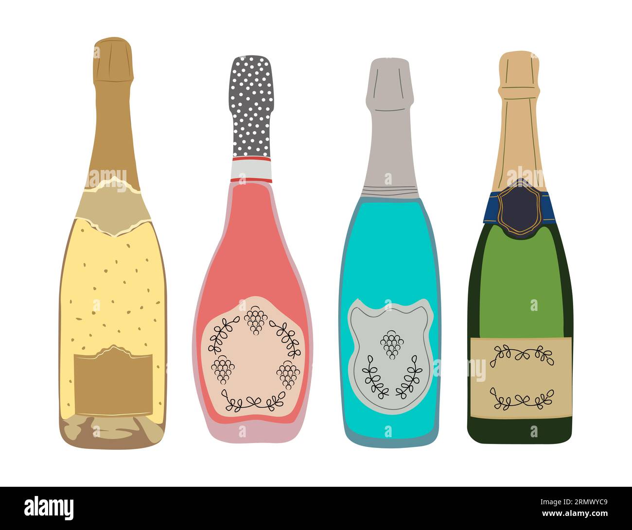 Set verschiedener Champagnerflaschen, Vektor isoliert Stock Vektor
