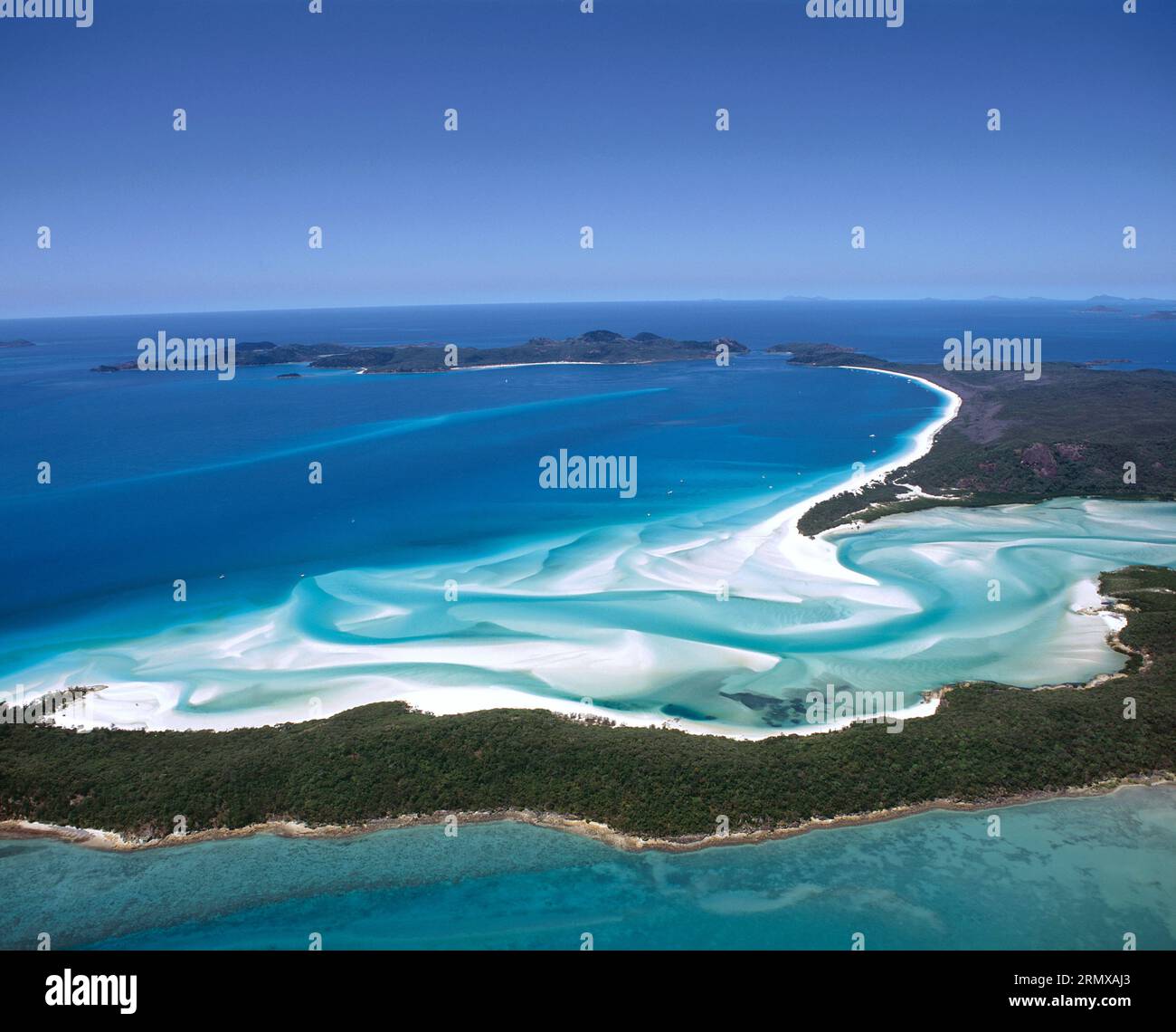 Australien. Queensland. Whitsunday Island. Blick auf Whitehaven Beach aus der Vogelperspektive. Stockfoto