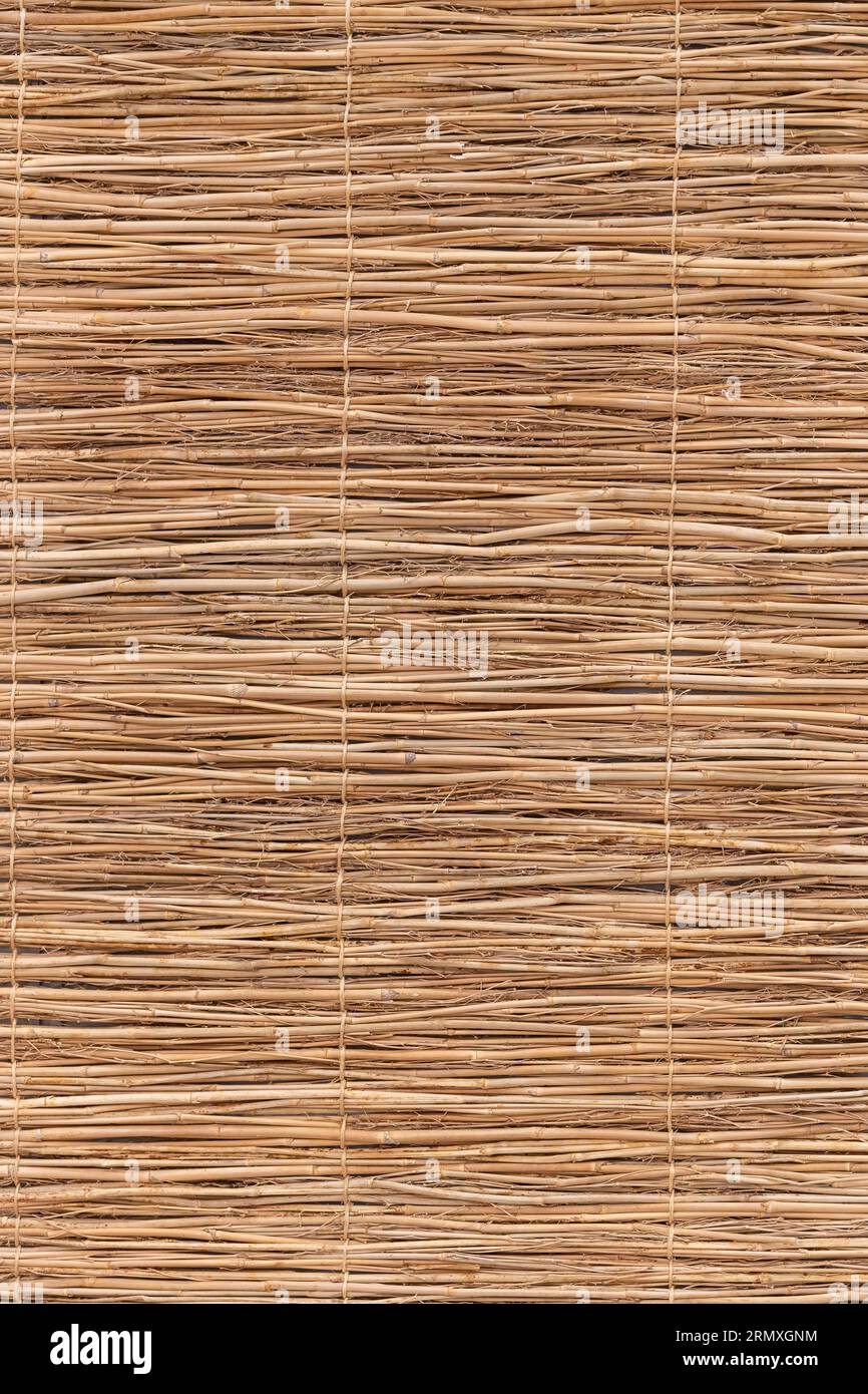 Beige Bambusmatte. Vertikale Aufnahme Stockfoto