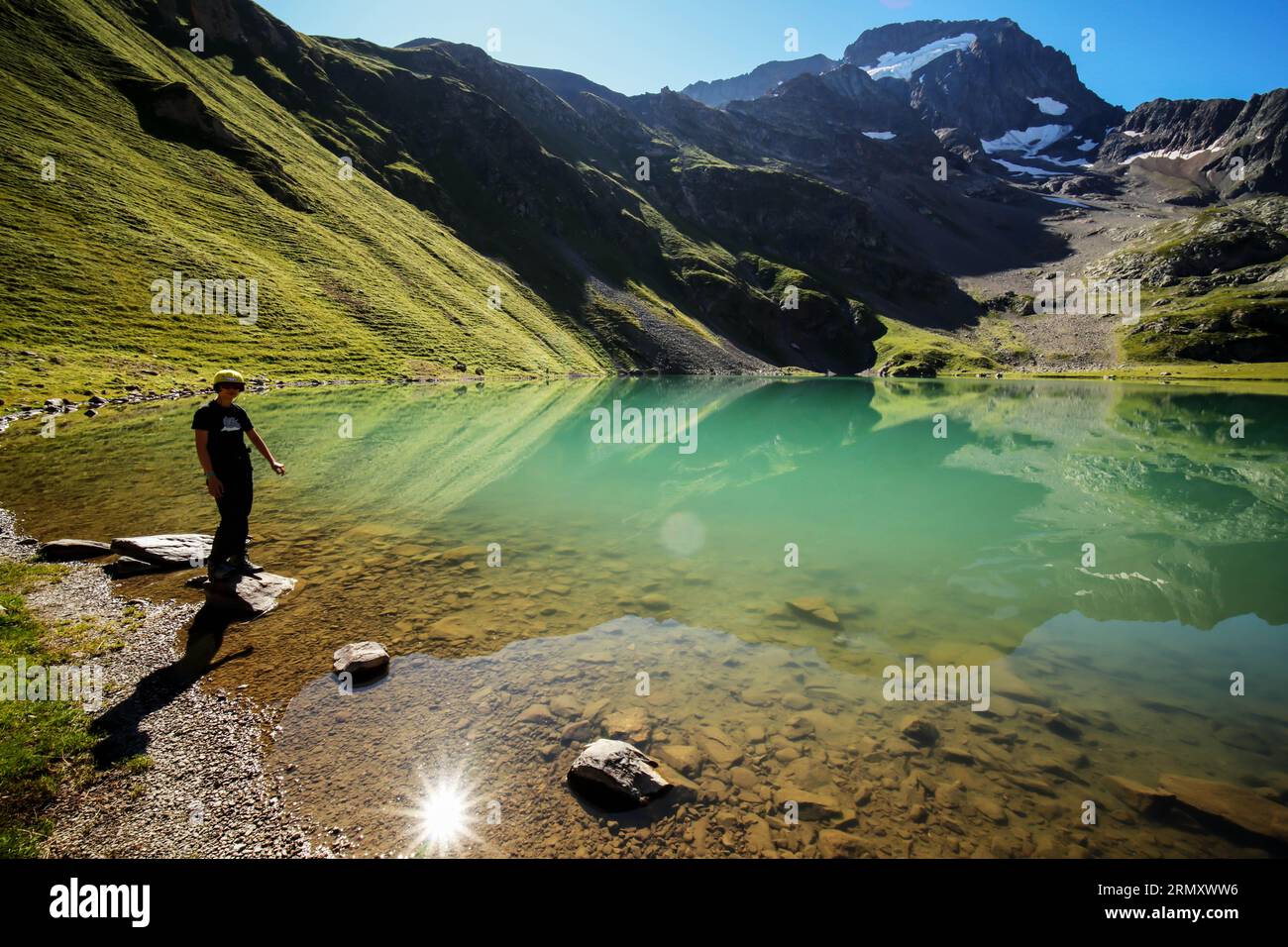 FRANKREICH. ISERE (38). ECRINS-NATIONALPARK. LAC DE LA MUZELLE (2100 MIO.) Stockfoto