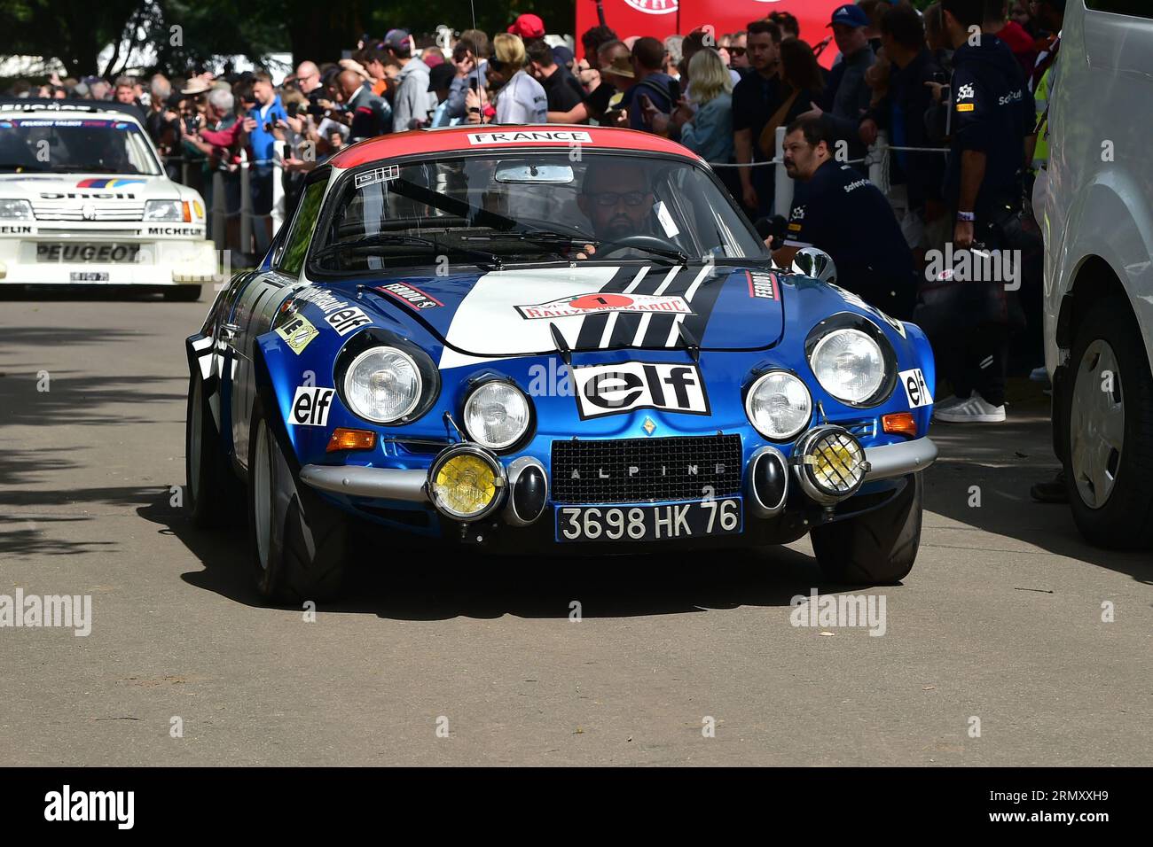 Alpine-Renault A110, 50 Jahre WRC, World Rally Championship, Eine Auswahl der weltweit besten und erfolgreichsten WRC-Autos, mit Bühnenrallye Stockfoto