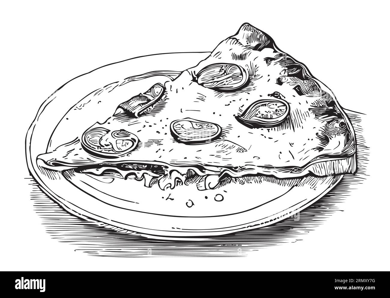 Ein Stück leckere Pizza auf einem Teller Skizze Vektor Illustration Fast Food Stock Vektor