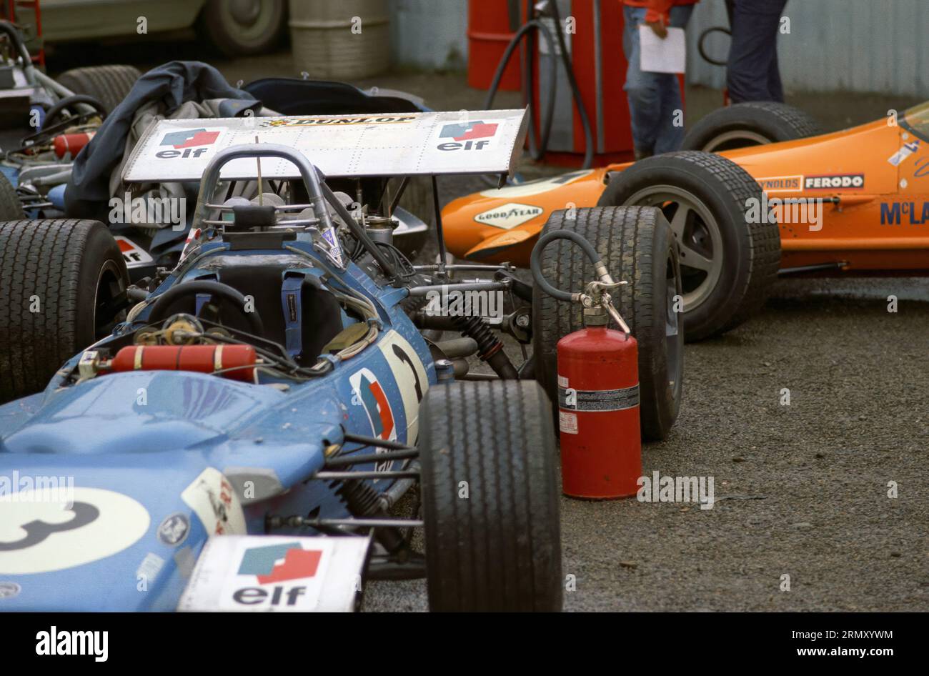 Formel-1-Fahrzeuge beim Formel-1-Grand-Prix der Vereinigten Staaten 1969 auf dem Watkins Glen Race Course in Watkins Glen New York vom 3. Bis 5. Oktober 1969 Stockfoto