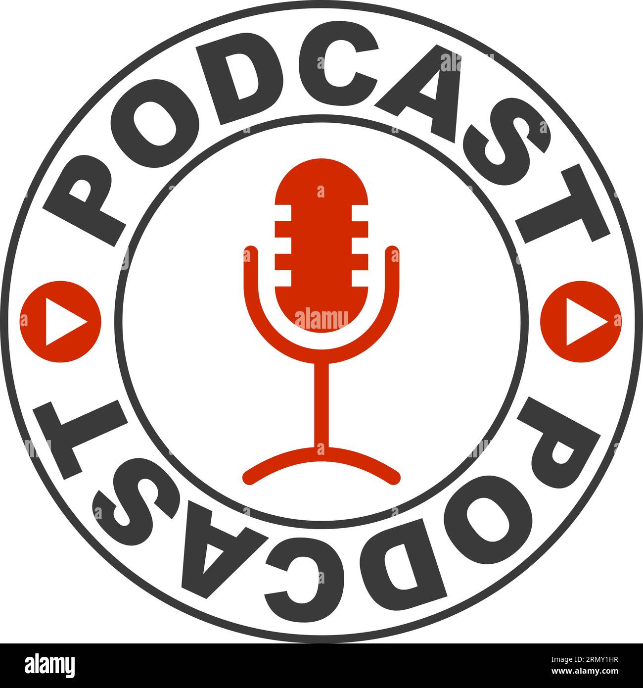 Audio-Podcast mit Logo-Symbol, Mikrofon-Gespräche im Kreis Stock Vektor