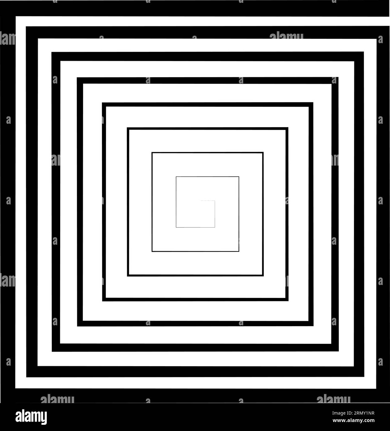 Quadratische Spirale, optische Illusion des Labyrinths, Tiefeneffekt, Logo-Vorlage Stock Vektor