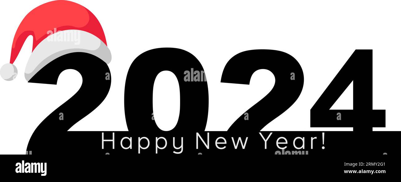 Happy New Year 2024-Banner mit Weihnachtsmannhut Stock Vektor