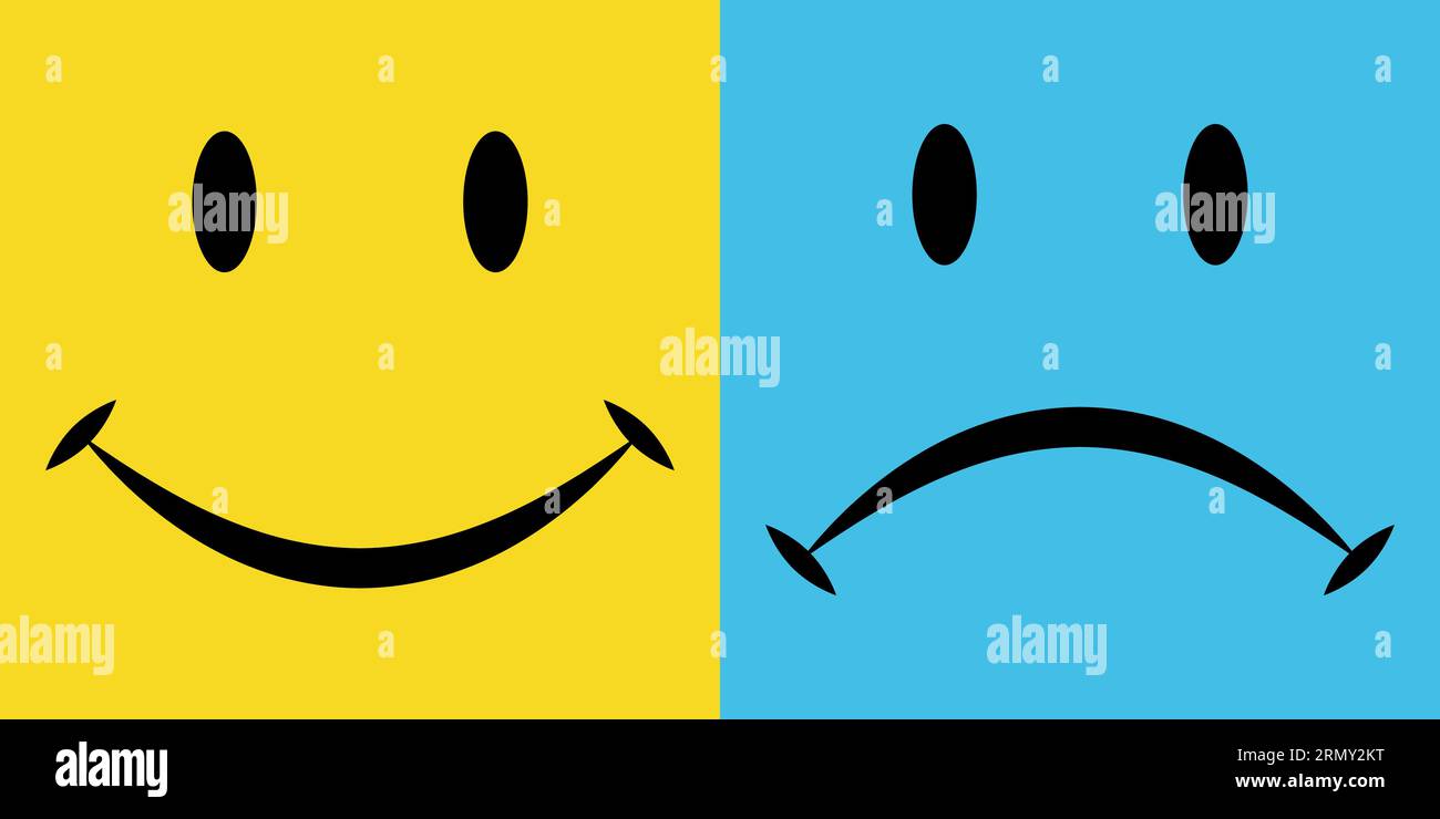 Lächeln und Sorgen Emotionen Freude Enttäuschung Emotionen Glück und Traurigkeit Stock Vektor