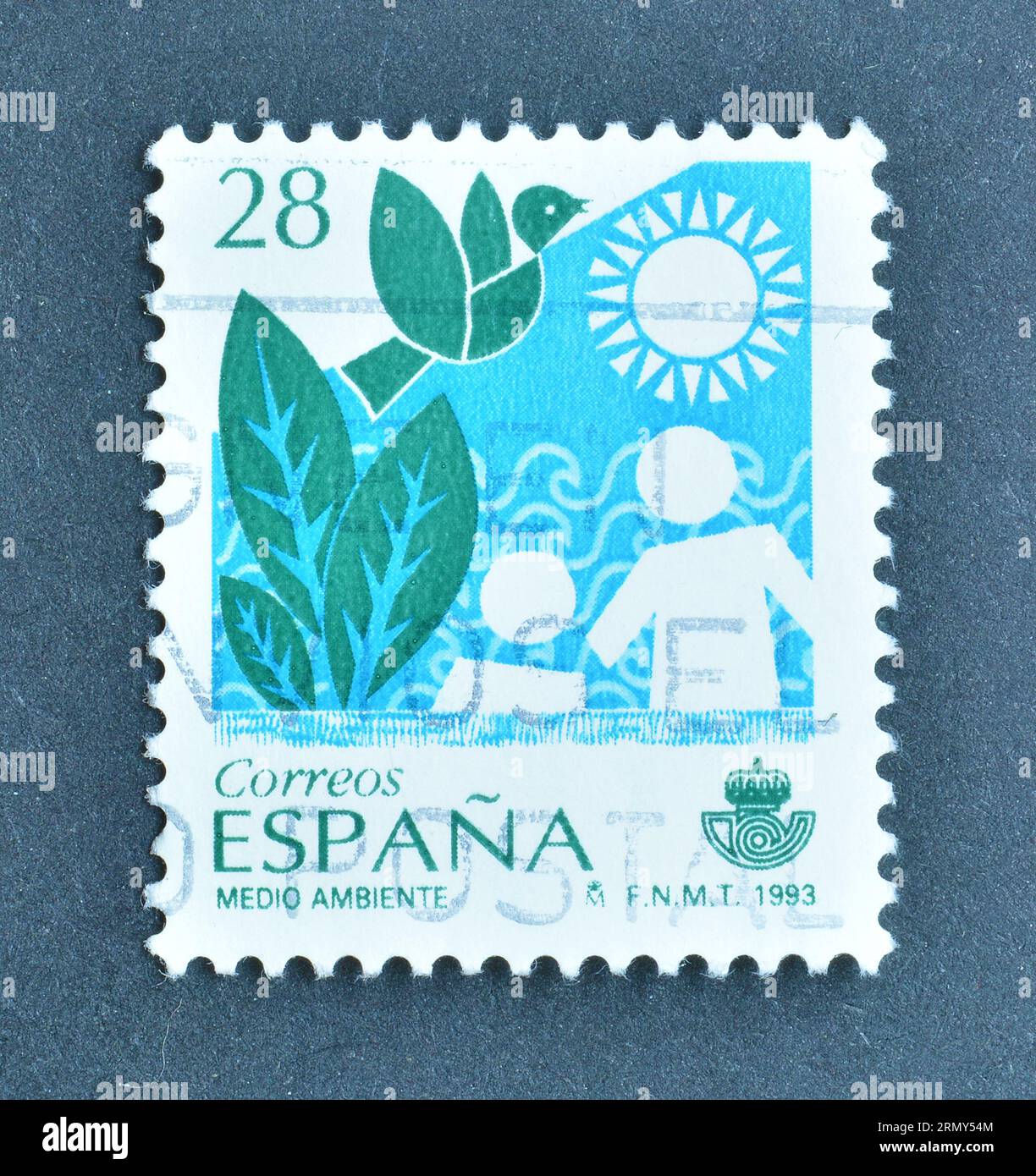 Von Spanien gedruckte Briefmarke, die Environment zeigt, um 1993. Stockfoto