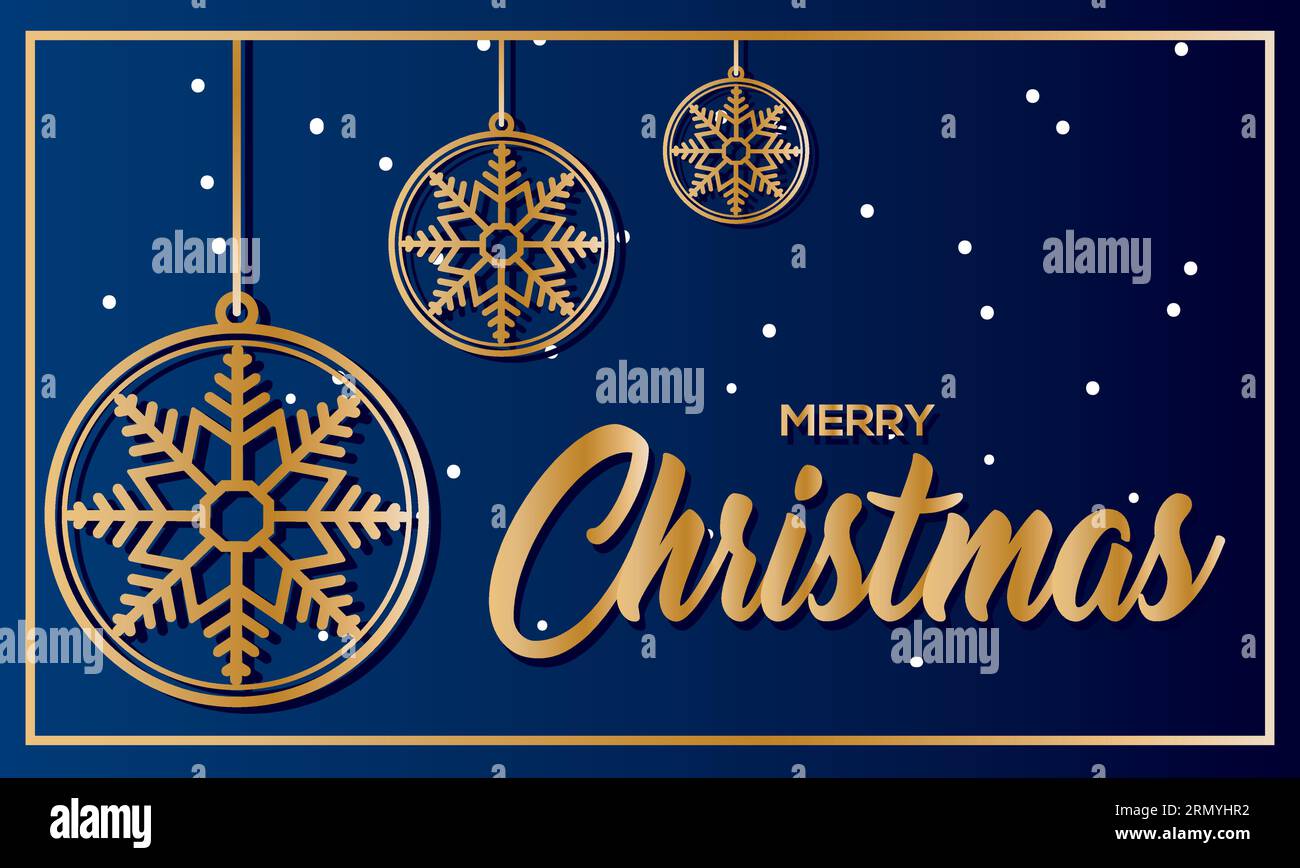 Blaue horizontale weihnachtskarte mit weihnachtskugeln Vektor Stock Vektor