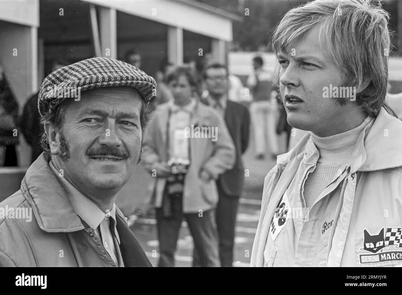 Colin Chapman und Ronnie Peterson beim Watkins Glen F1 Grand Prix 1970 Stockfoto