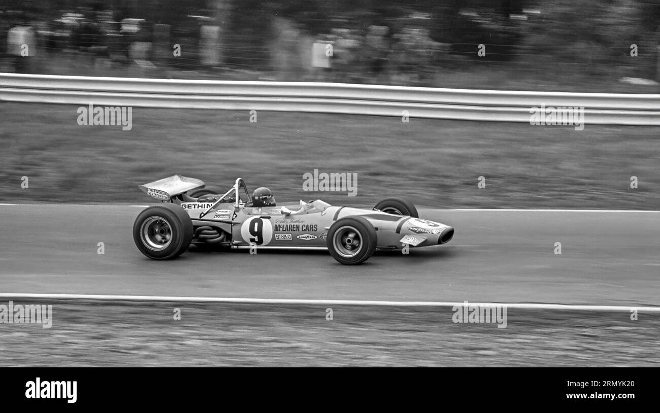 Peter Gethin ina McLaren M14A belegte beim Watkins Glen F1 Grand Prix 1970, Started21st, den 14. Platz Stockfoto