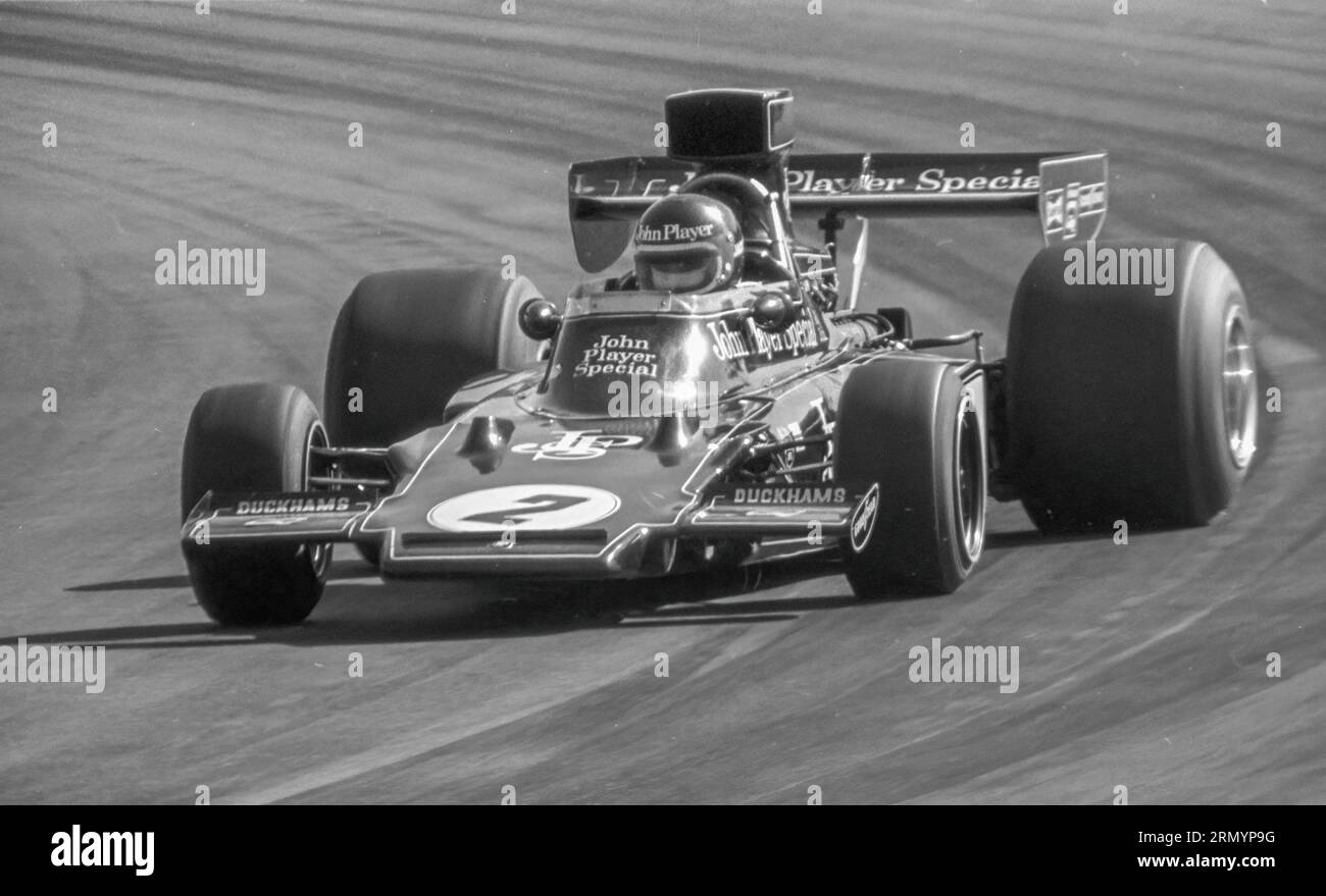 Jacky Ickx in einem John Player Team Lotus 72 E beim Watkins Glen F1 Grand Prix 1974 startete 16., DNF Stockfoto