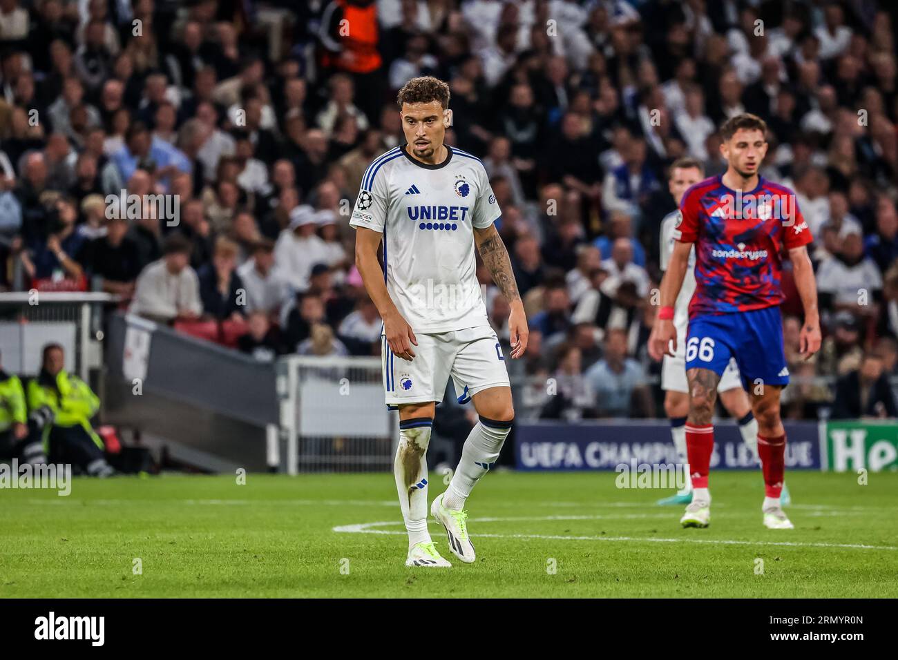 Kopenhagen, Dänemark. 30. August 2023. Jordan Larsson (25) vom FC Kopenhagen beim Qualifikationsspiel der UEFA Champions League zwischen dem FC Kopenhagen und Rakow Czestochowa in Parken in Kopenhagen. (Foto: Gonzales Photo/Alamy Live News Stockfoto