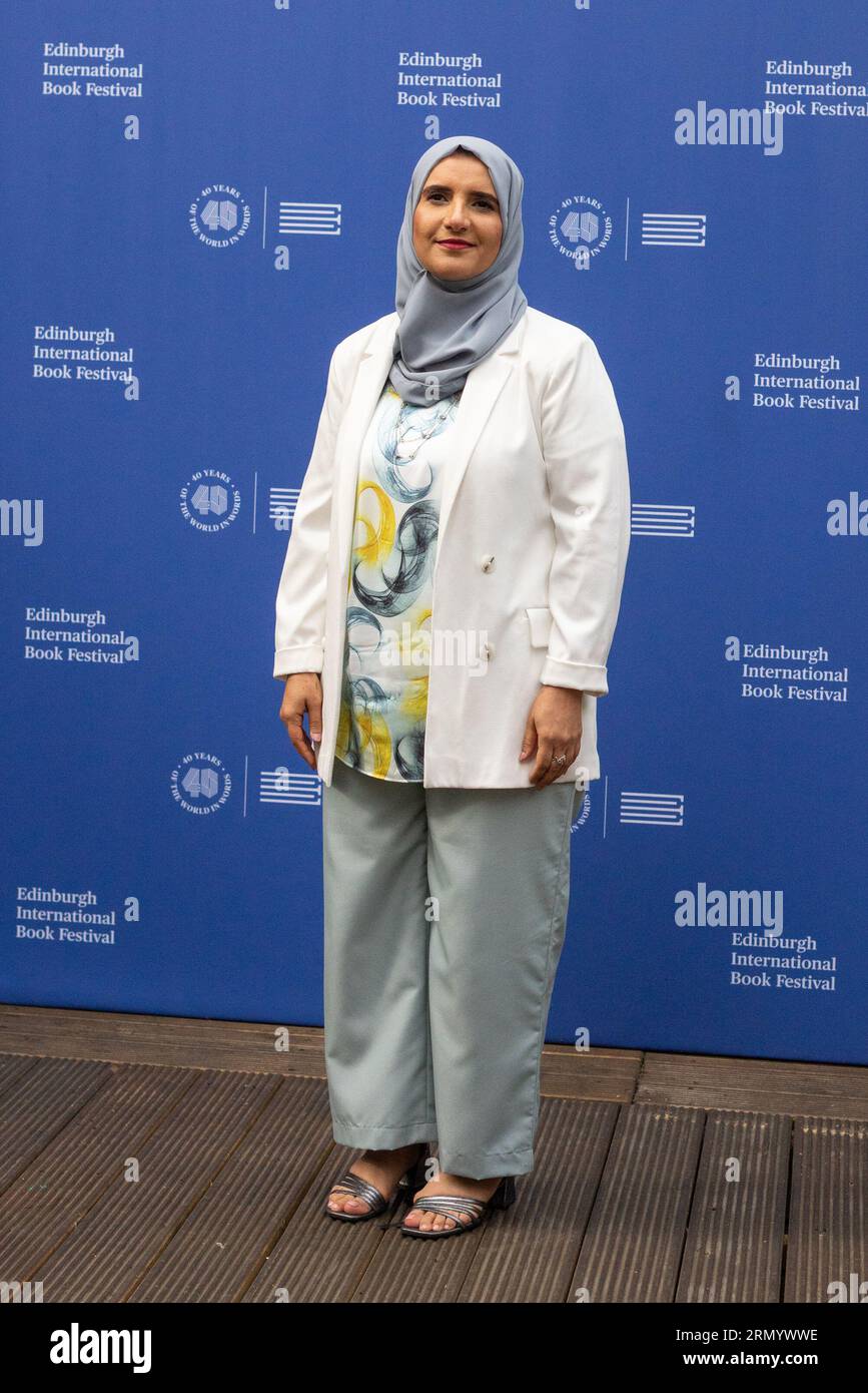 August 2023. Edinburgh Schottland. Jokha Alharthi, die erste omanische Autorin, hielt einen Vortrag auf dem Edinburgh International Book Festival 2023. Ihre 2019 Stockfoto