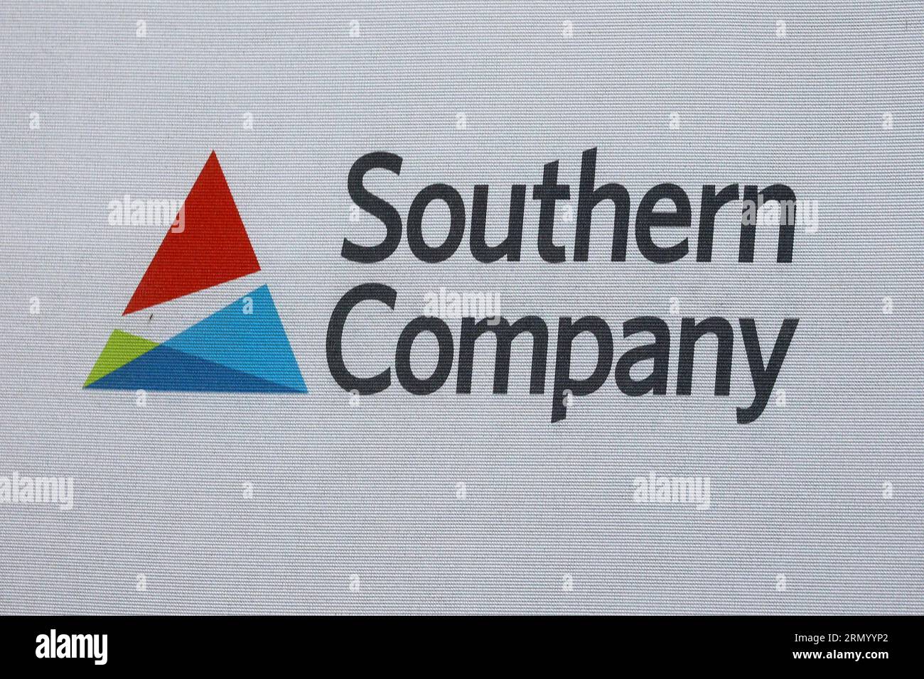 ATLANTA, GA - AUGUST 25: A general view of Southern Company signage during the second round of the 2023 Tour Championship on August 25, 2023 at East Lake Golf Club in Atlanta, Georgia. (Photo by Michael Wade/Icon Sportswire) (Icon Sportswire via AP Images) Stockfoto