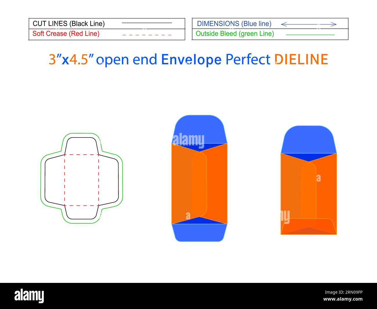 3D x 4,5 cm Policy-Open-End-Umschlag oder Katalogumschlag die-Line-Vorlage und eine Box, die leicht skalierbar ist Stock Vektor
