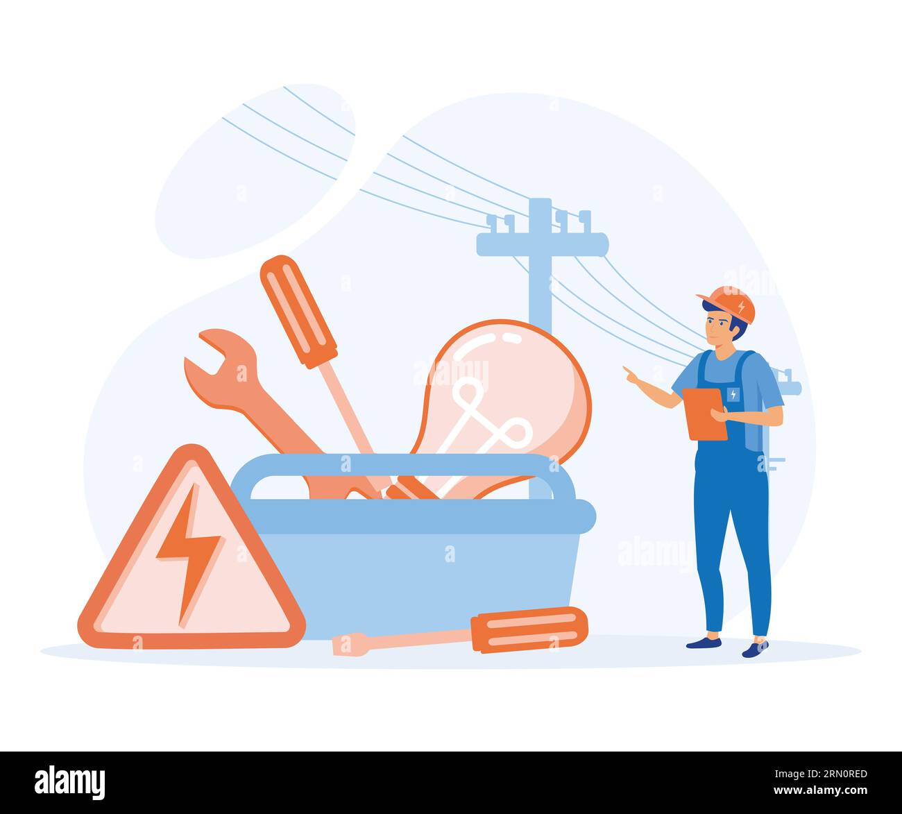 Wartung und Verbesserung von Wohngebäuden. Elektriker, flacher Vektor, moderne Illustration Stock Vektor