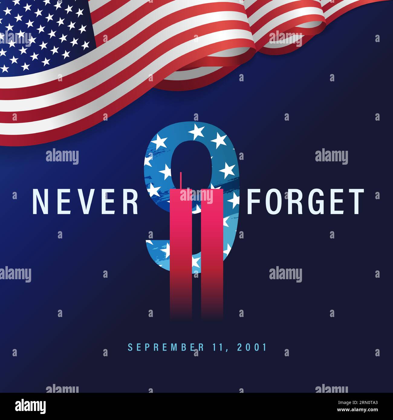 9/11 USA Never Forget 11. September 2001. Wir werden die konzeptionelle Vektorillustration für das Patriot Day USA Poster oder das Social-Media-Banner nie vergessen Stock Vektor