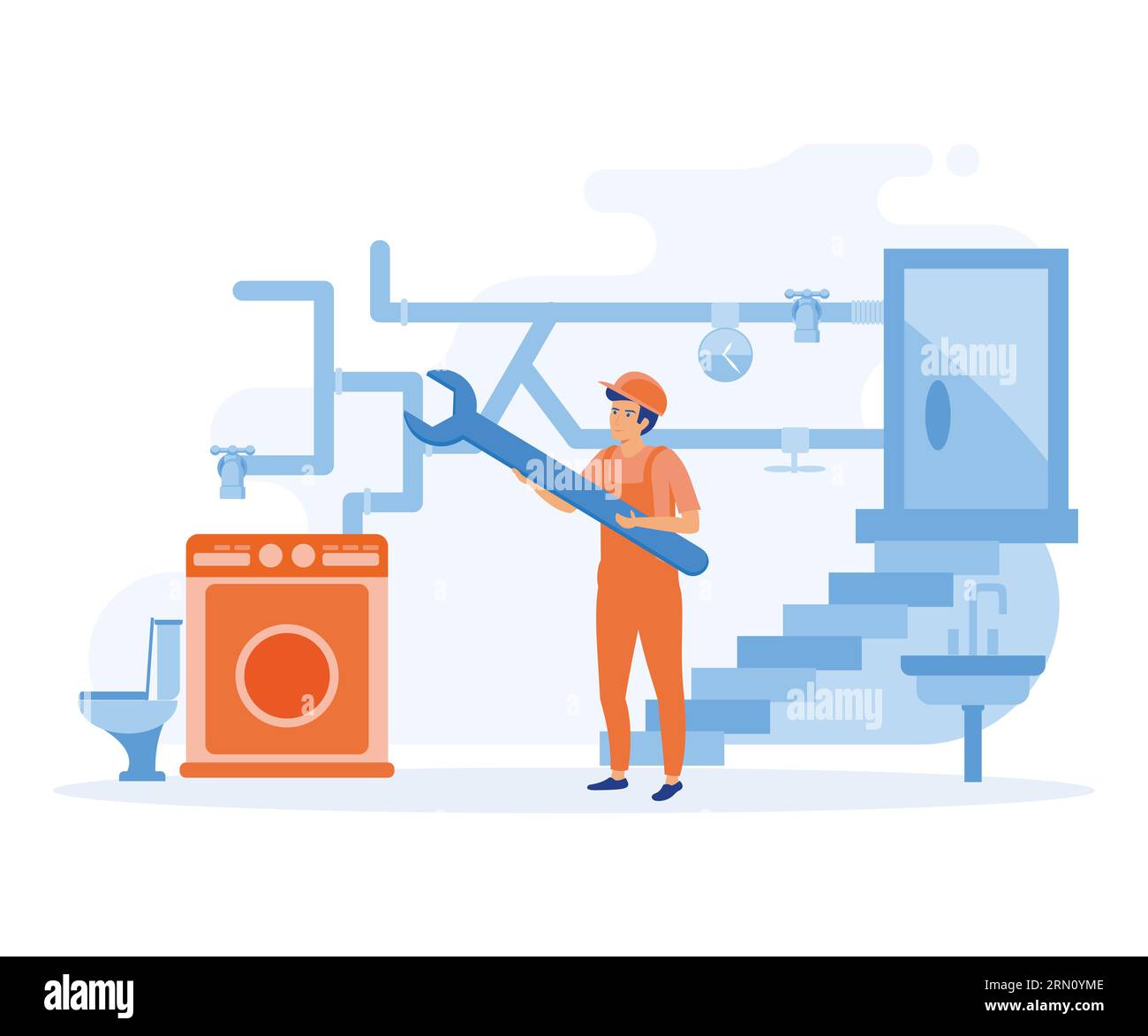Hauswartungskonzept. Dach- und Kellerservice, Austausch und Installation von Fenstern und Türen, Glasscherben, flacher Vektor, moderne Illustration Stock Vektor