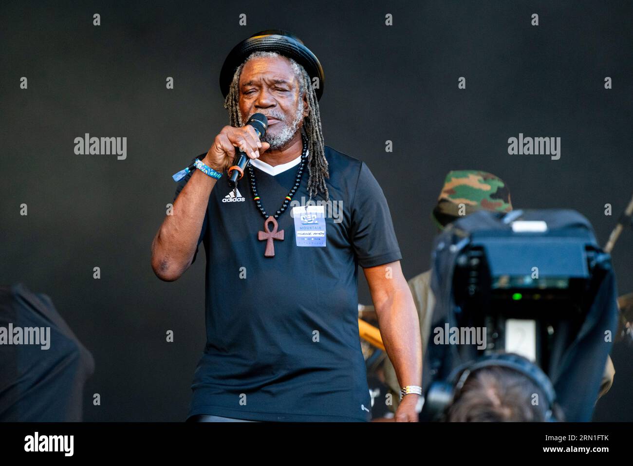Reggae-Legende Horace Andy auf der Mountain Stage beim Green man Festival in Wales, Großbritannien, August 2023. Foto: Rob Watkins Stockfoto