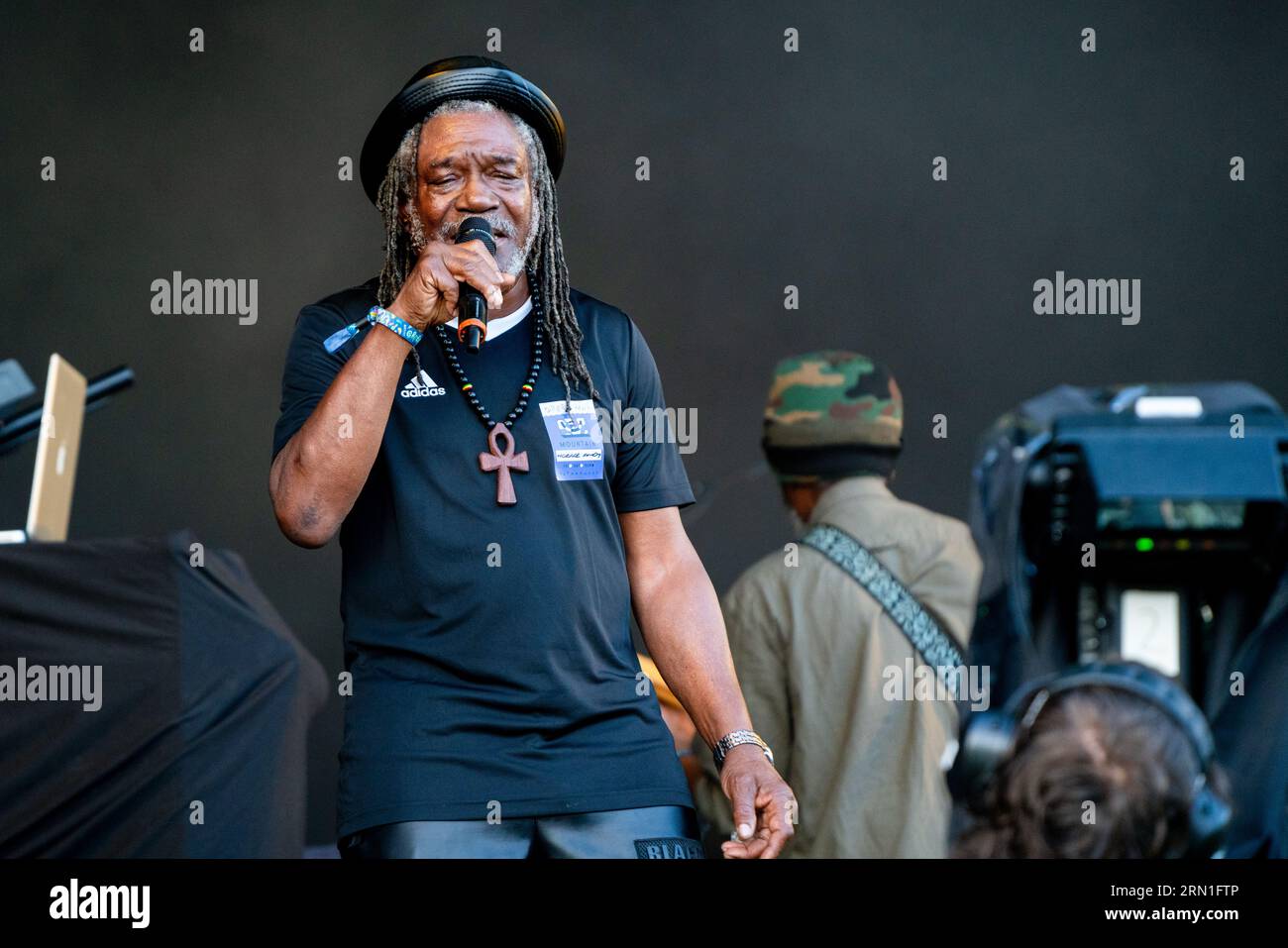 Reggae-Legende Horace Andy auf der Mountain Stage beim Green man Festival in Wales, Großbritannien, August 2023. Foto: Rob Watkins Stockfoto