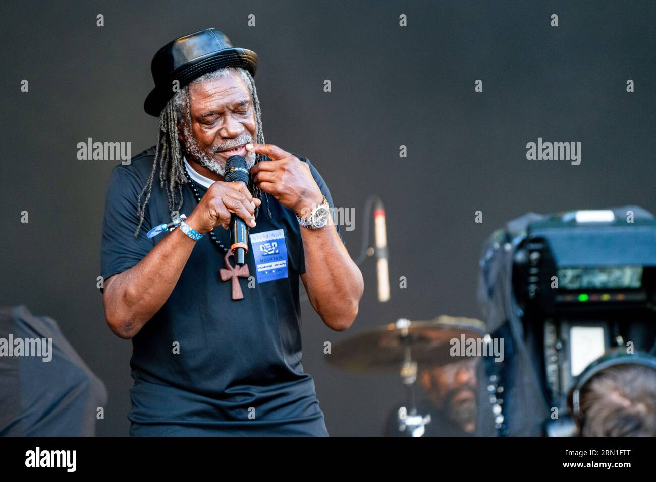 Reggae-Legende Horace Andy auf der Mountain Stage beim Green man Festival in Wales, Großbritannien, August 2023. Foto: Rob Watkins Stockfoto