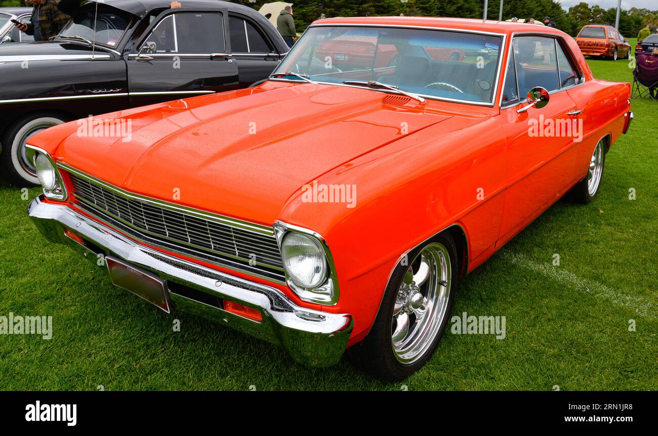 Chevrolet Nova Orange Vintage Retro Show Shine Day Out, Melbourne Victoria Stockfoto