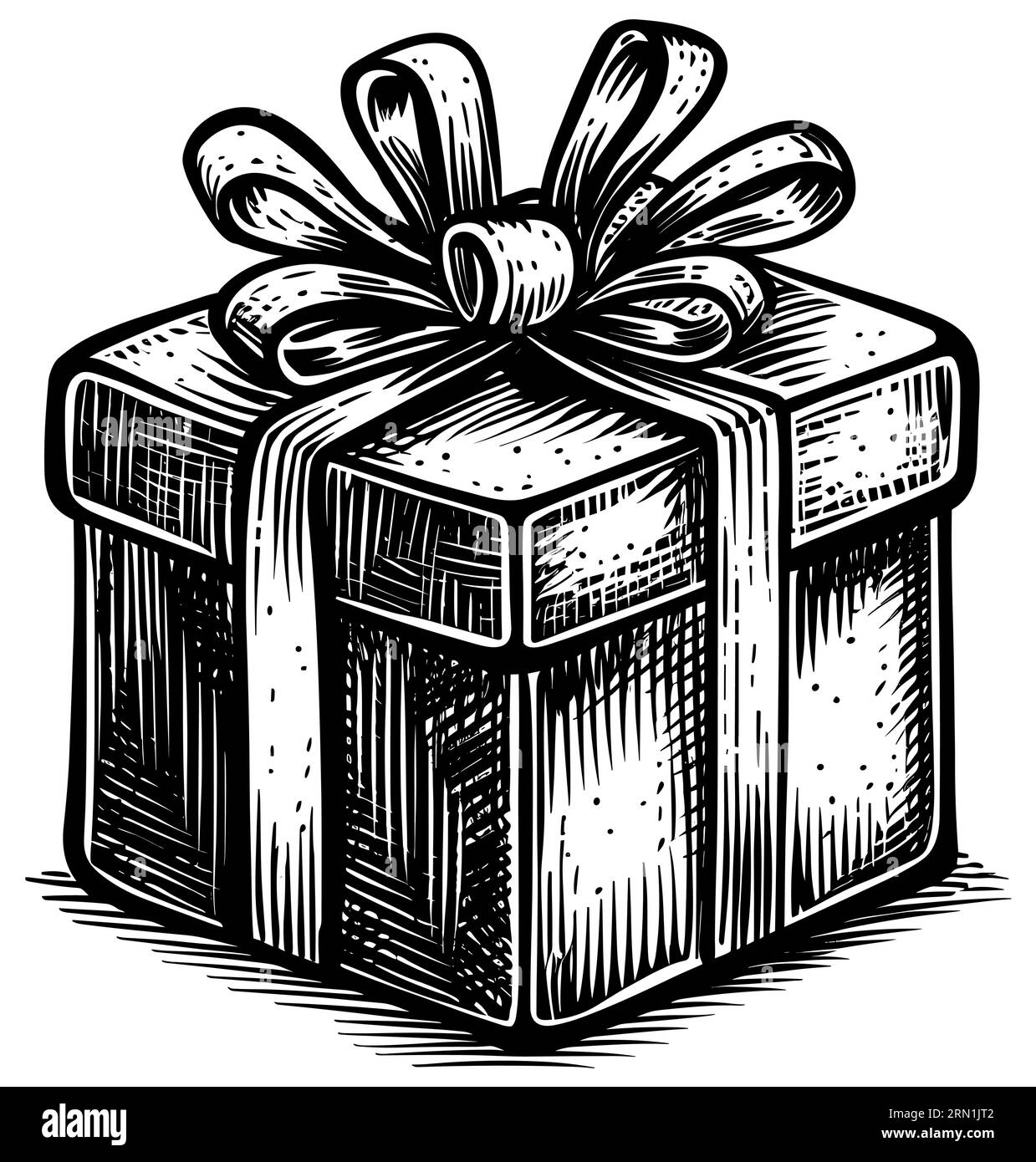 Linolschnitt-Illustration der Geschenkbox isoliert auf weißem Hintergrund. Stock Vektor