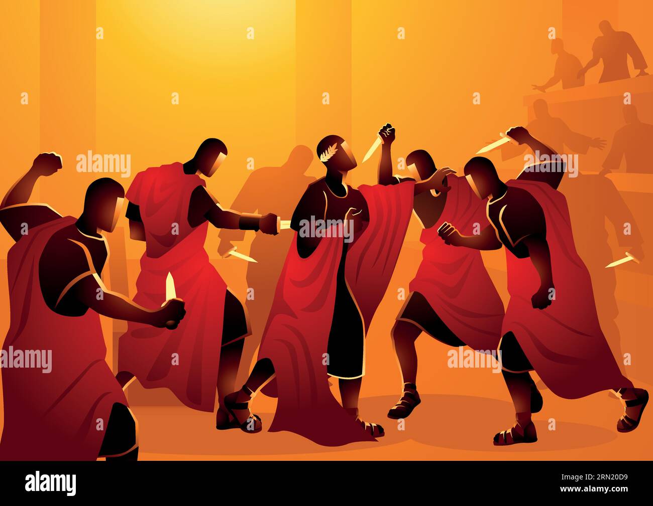 Historische Vektor-Illustration der Ermordung von Julius Caesar war Eine Verschwörung mehrerer römischer Senatoren Stock Vektor