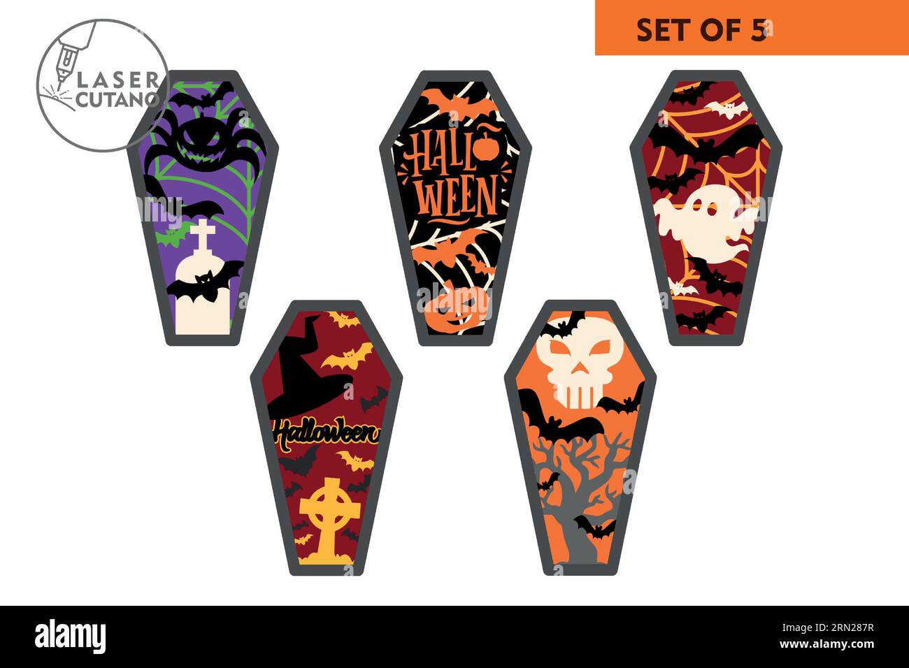 HALLOWEEN Digital Multilayer-Layoutdateien sind speziell für den Laserschnitt vorbereitet. SARG HALLOWEEN mehrschichtige Layoutgröße (Endprodukt): 7 x 12 Stock Vektor