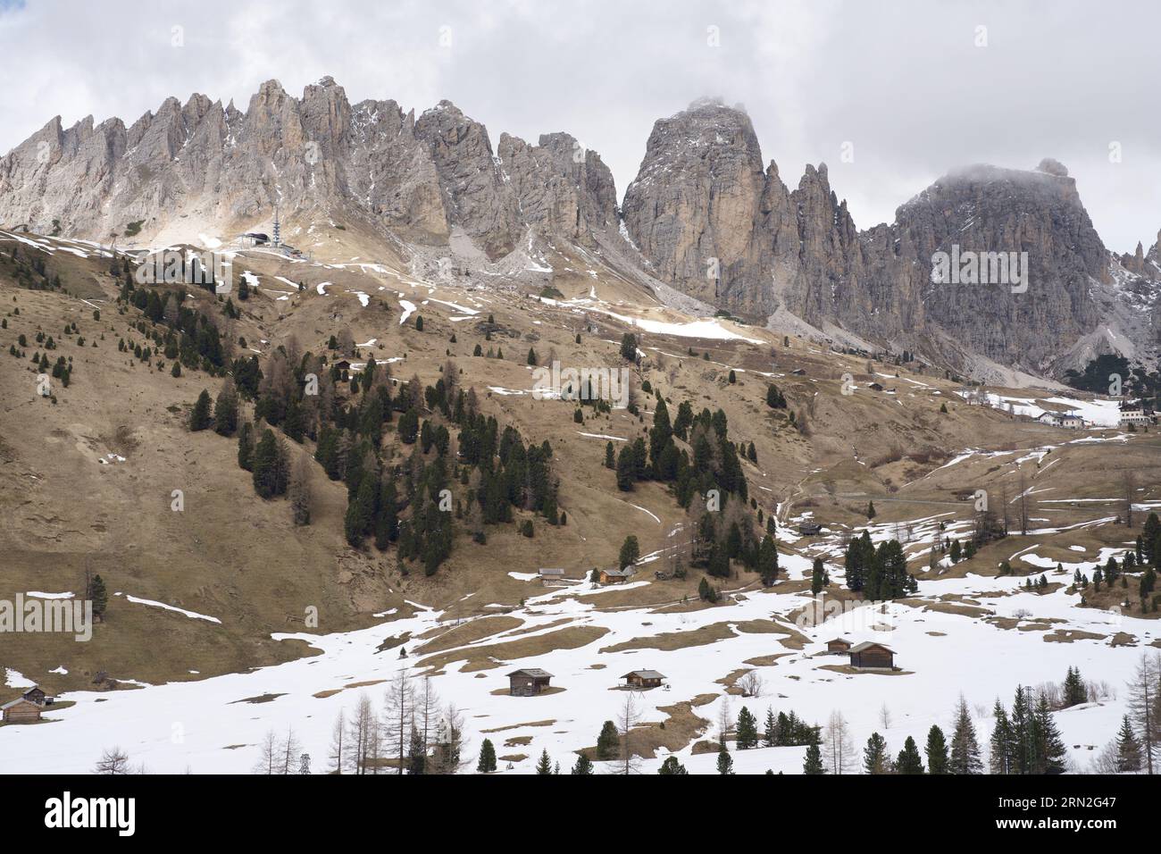 Foto der Berge von Selva di Val Gardena. Stockfoto