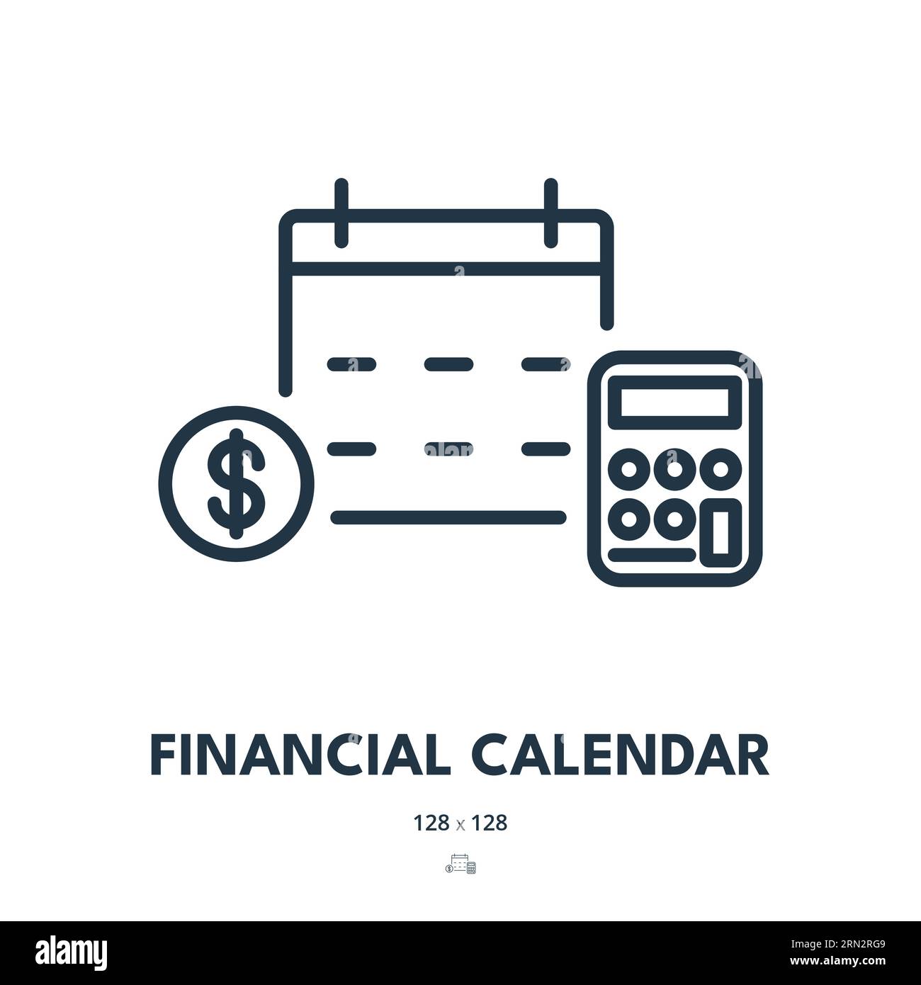 Symbol "Finanzkalender". Planung, Finanzen, Rechner. Bearbeitbare Kontur. Symbol „Einfacher Vektor“ Stock Vektor