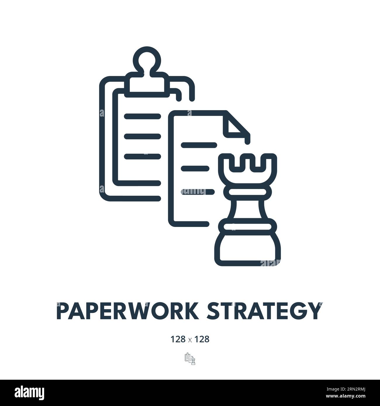 Symbol „Papierkram-Strategie“. Dokument, Dokumentation, Datei. Bearbeitbare Kontur. Symbol „Einfacher Vektor“ Stock Vektor