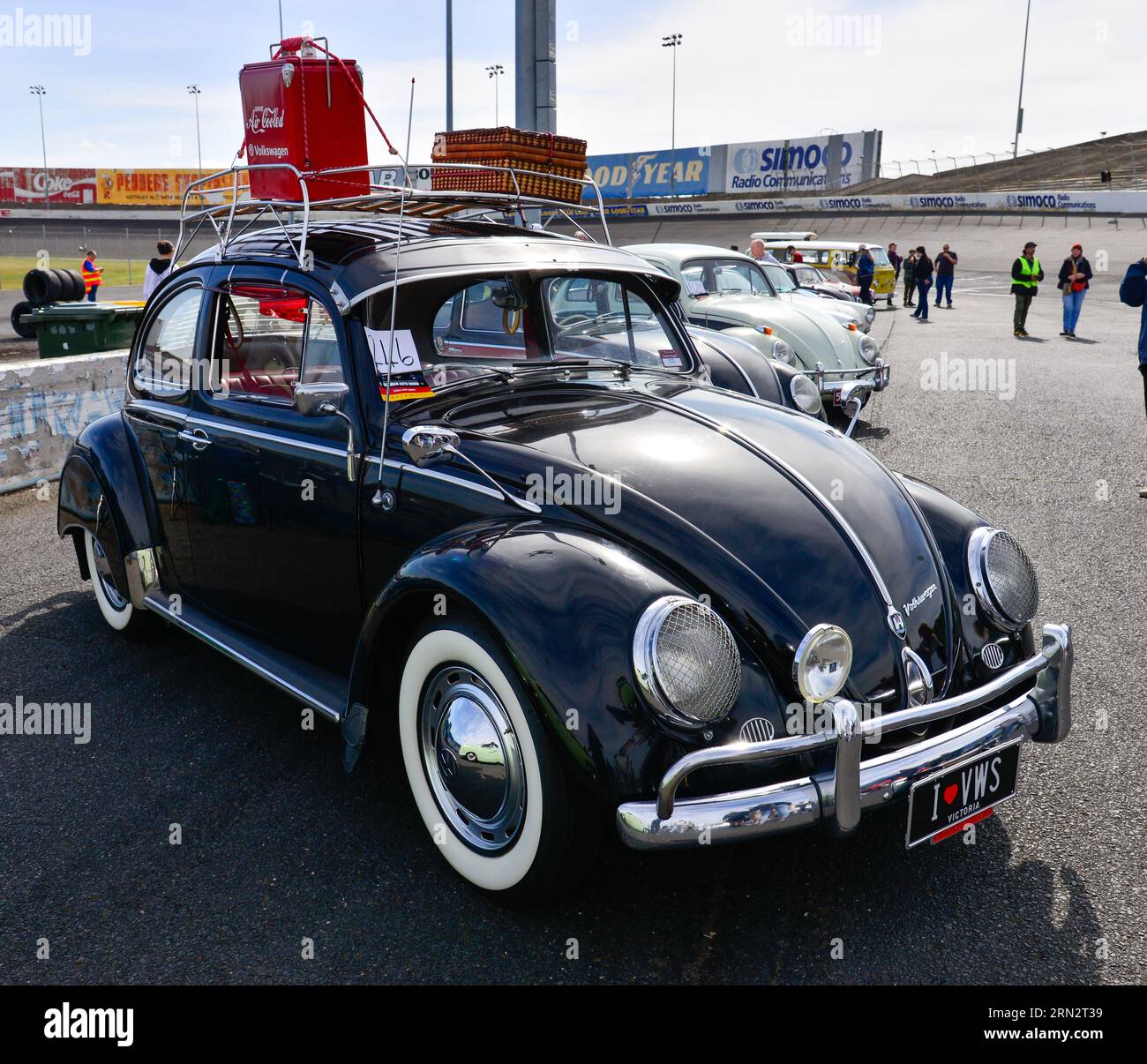 Volkswagen VW Beetle Black Vintage Retro auf Show Shine, Melbourne Victoria Australien Stockfoto