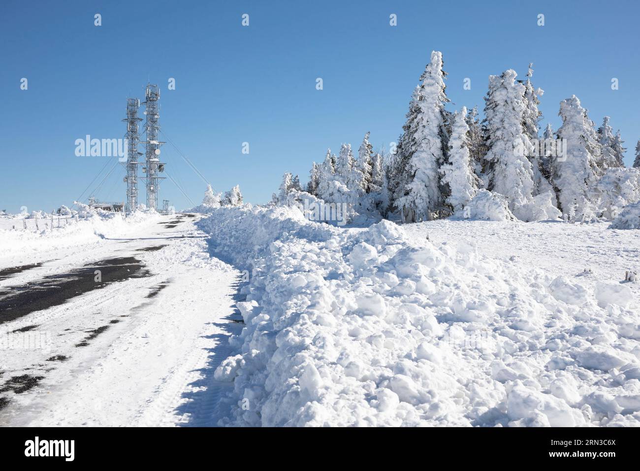 Frankreich, Gard, Valleraugue, die Causses und die Cevennen, Kulturlandschaft der mediterranen Agro-Pastoralismus, UNESCO-Weltkulturerbe, Landschaft des Mont Aigoual im Winter Stockfoto