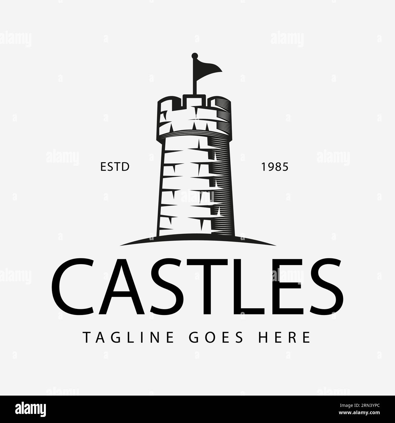 Vintage Retro-Illustration einer stabilen Burg Festung mit einer Flagge Security Logo Design Vektor Stock Vektor