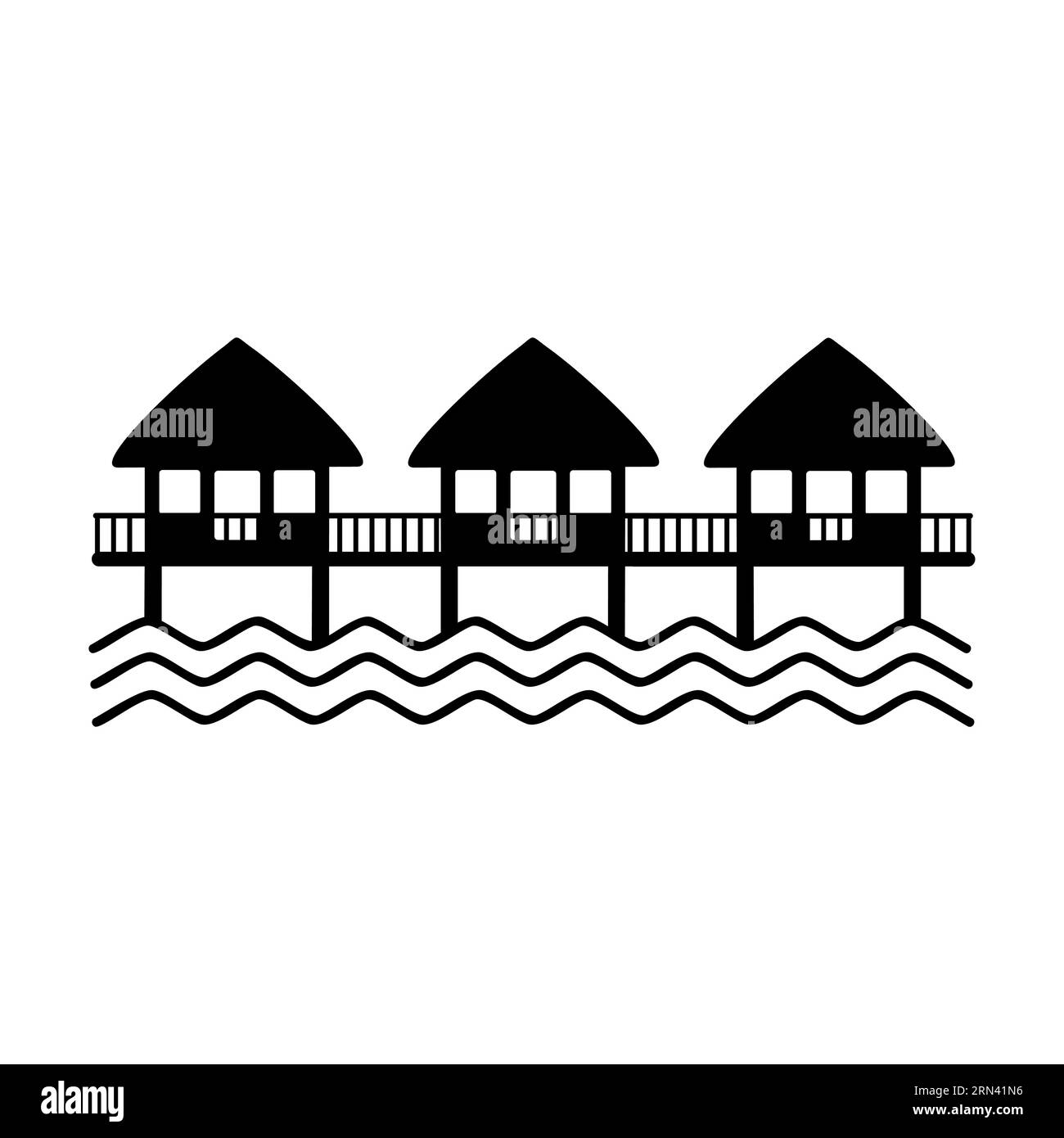 Schwarze Silhouette der hölzernen Außenterrassen auf Stelzen Stock Vektor