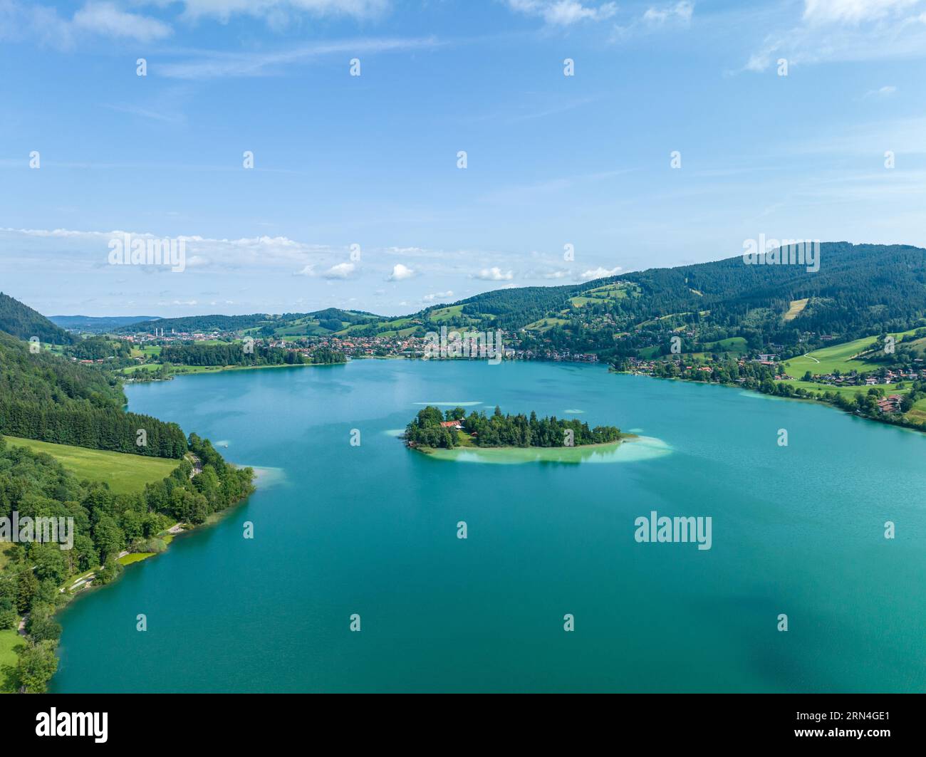 Luftaufnahme, die Insel Woerth im Schliersee, Schliersee, Oberbayern, Bayern, Deutschland Stockfoto