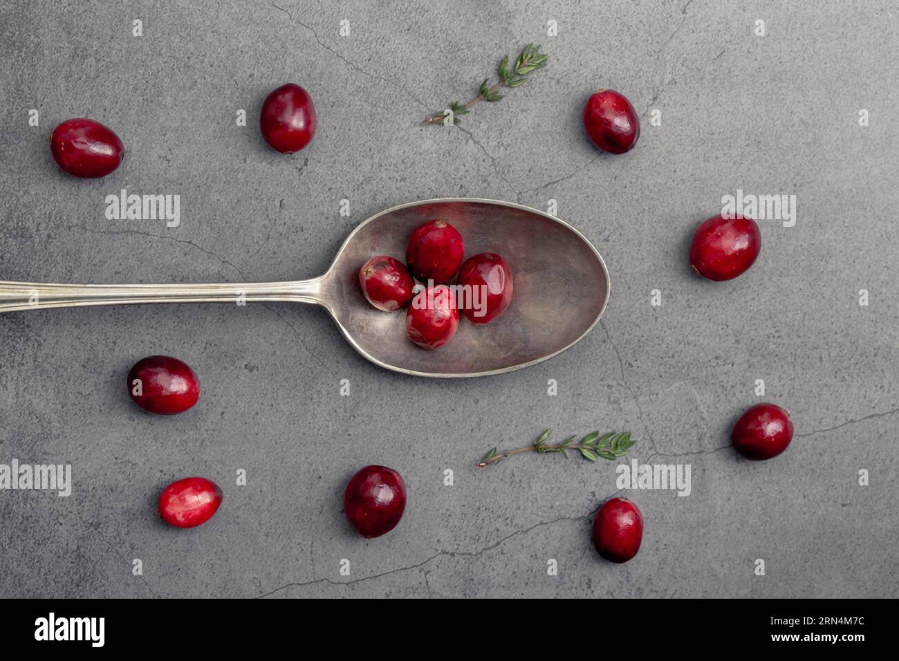 Draufsicht Cranberries mit Löffel Stockfoto