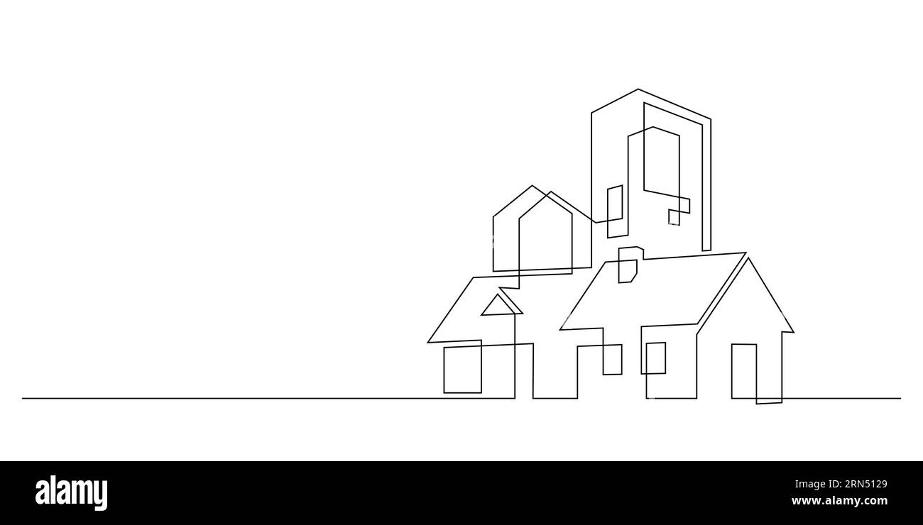 Durchgehende Linienzeichnung des Wohngebäudes einzeilige minimalistische Dekoration Stock Vektor