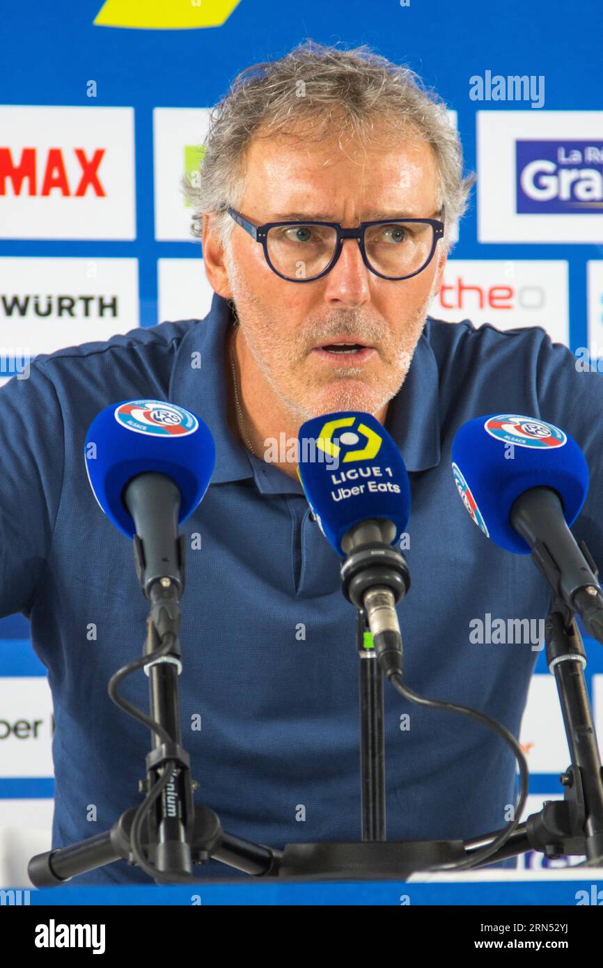 Coach Laurent BLANC (Olimpique Lyon) auf der Pressekonferenz Stockfoto