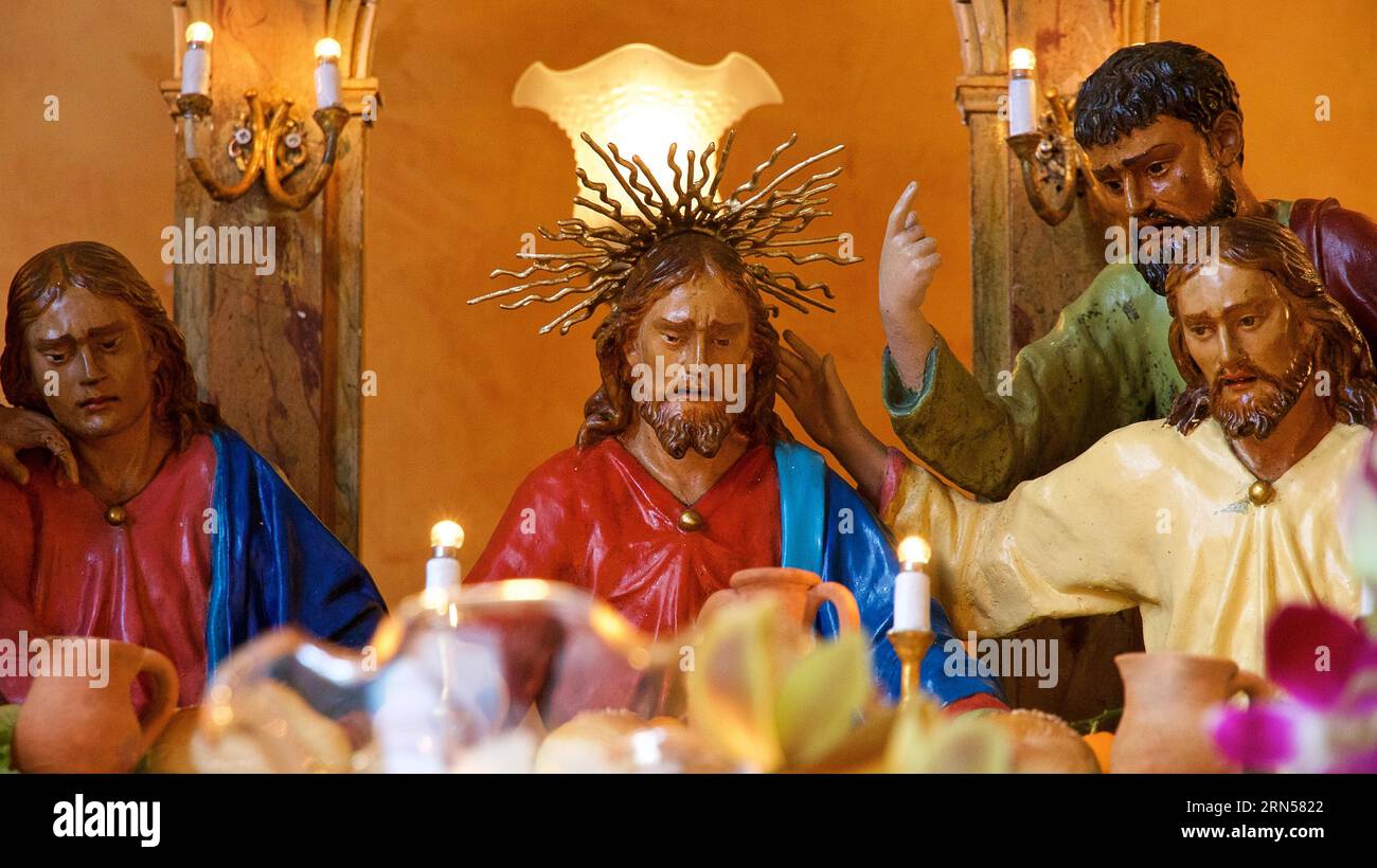 Holzfiguren, Christus, Jünger, Osterprozession, Maundy Donnerstag, Calatanisetta, Sizilien, Italien Stockfoto