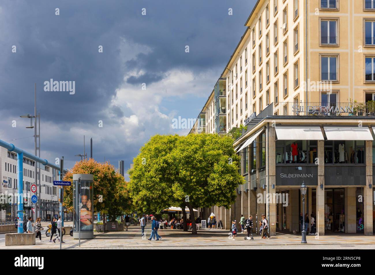 Neues Stadtgrün an der Wilsdruffer Straße vor dem Kulturplalast., Dresden, Sachsen, Deutschland Stockfoto