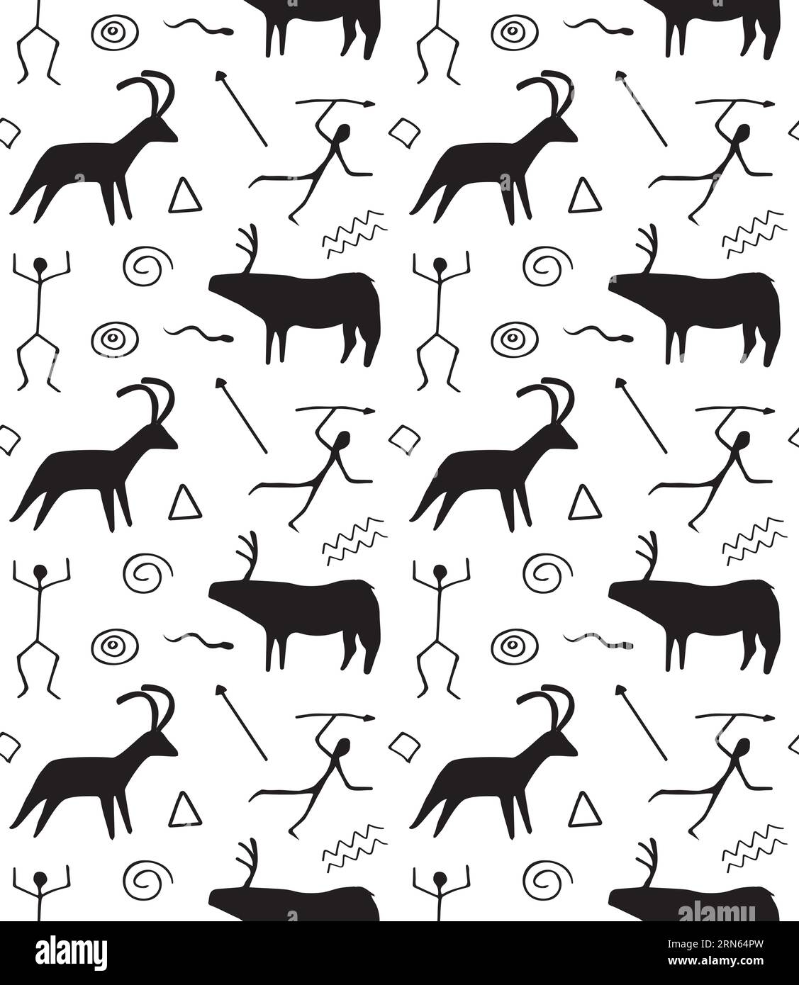 Vektor nahtloses Muster von alten Felsmalereien isoliert auf weißem Hintergrund Stock Vektor