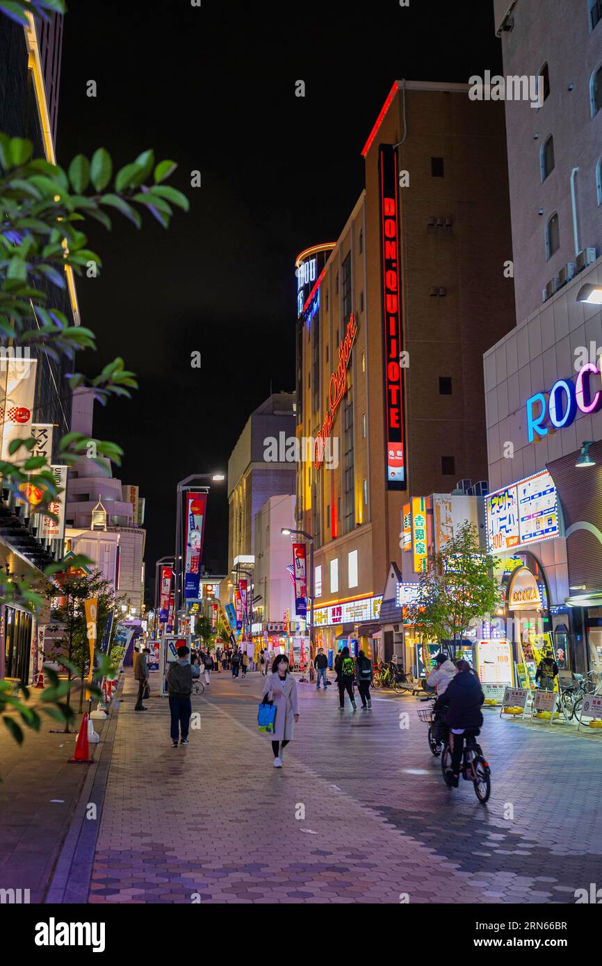 Bars, Restaurants und Geschäfte mit Neonschildern, Night Shot, Asakusa, Taito City, Tokio Stockfoto